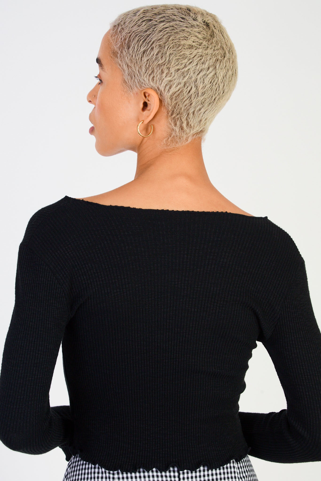 Black ribbed truffle trim button front top_2