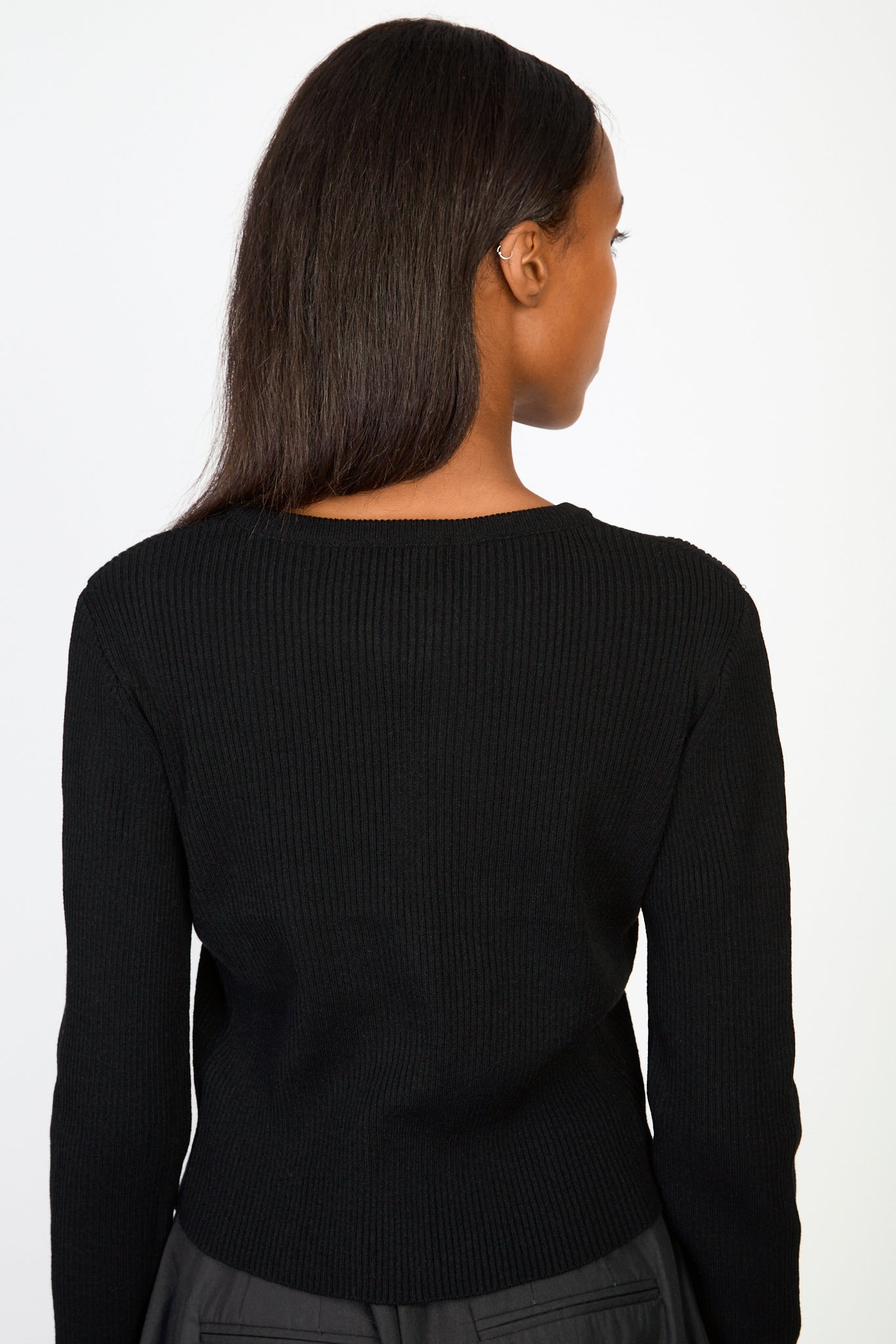 Black round neck double zip double slit cardigan_2