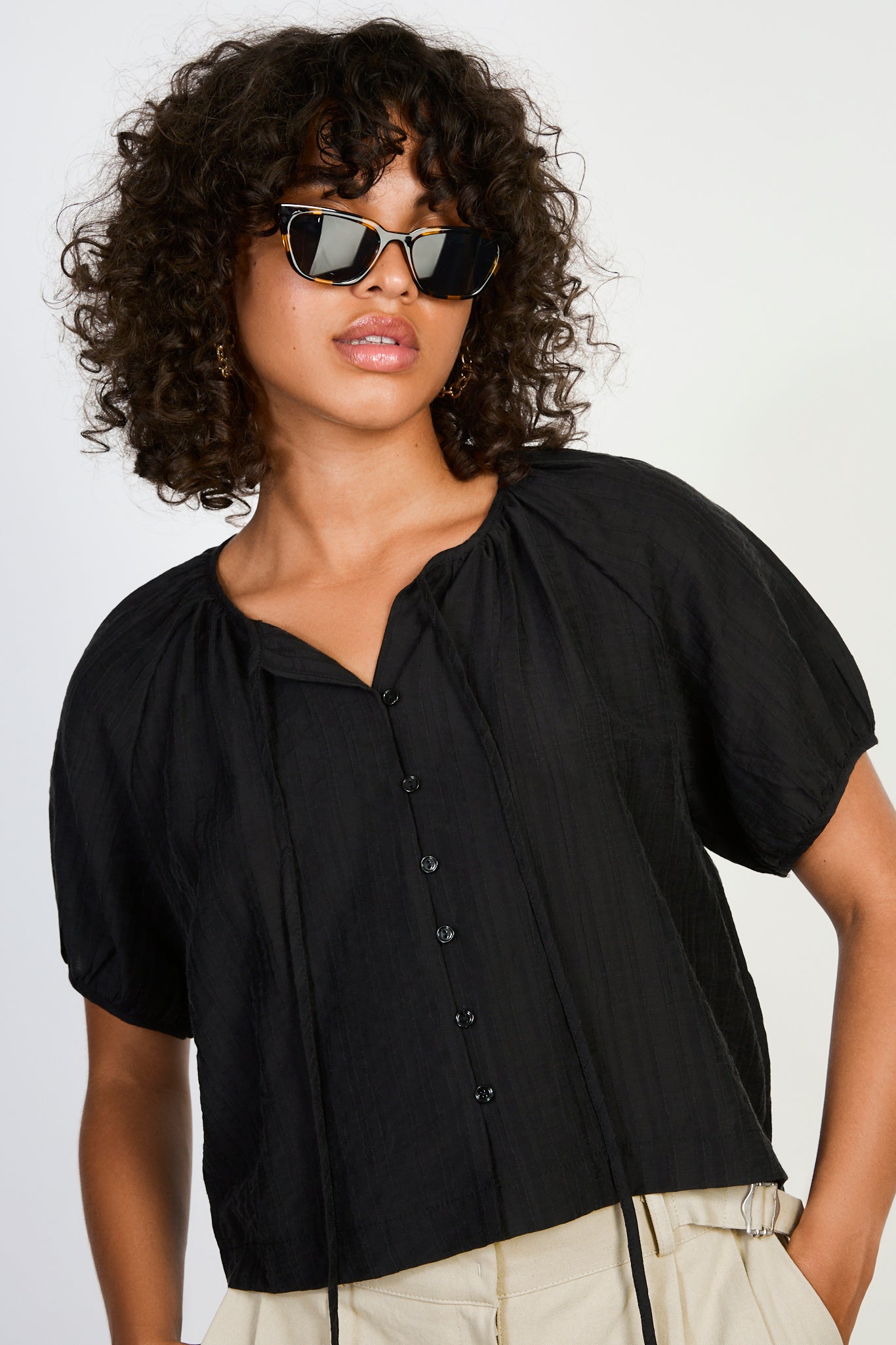 Black seamed detail shirt blouse_1