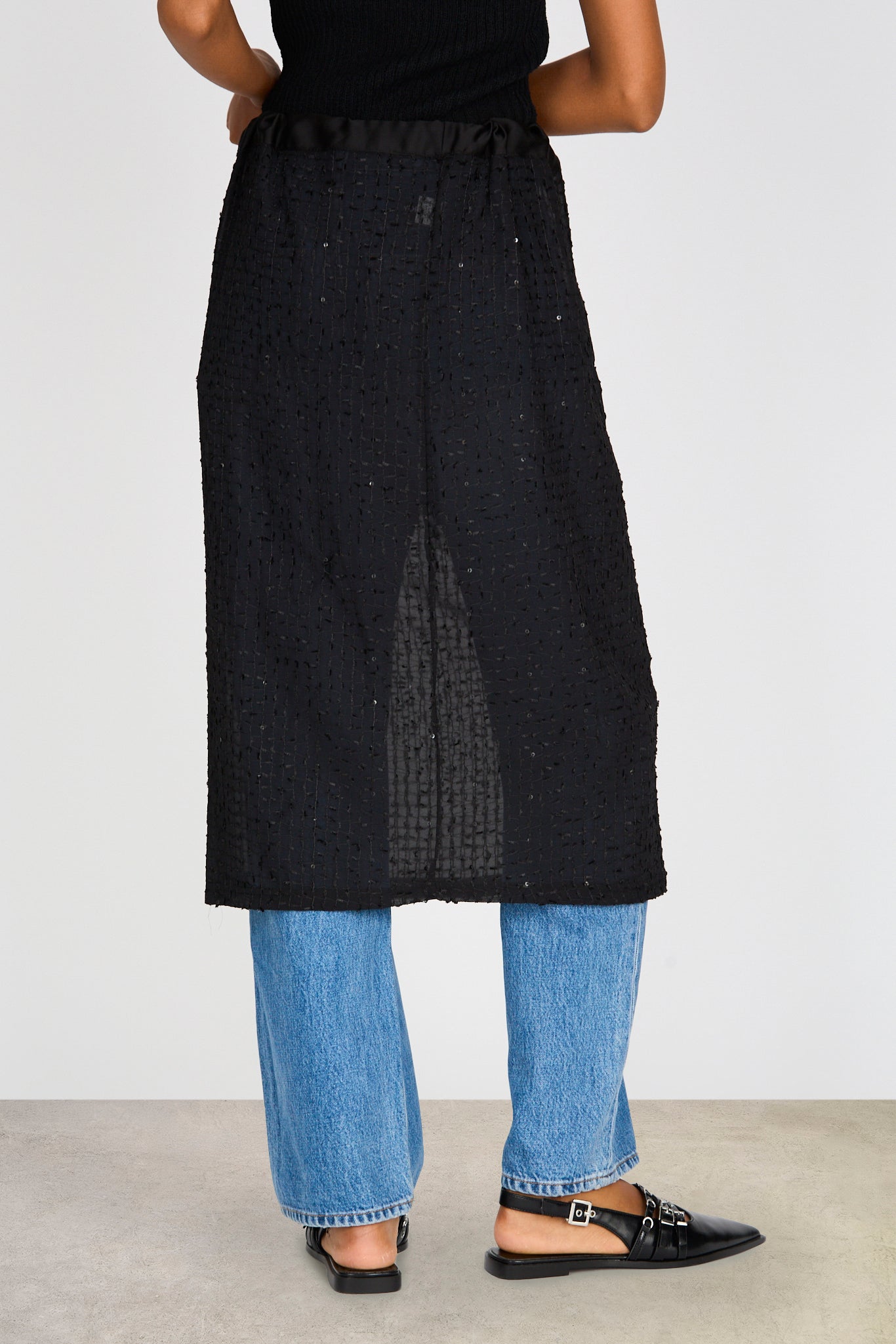 Black semi sheer sequinned mini skirt_2