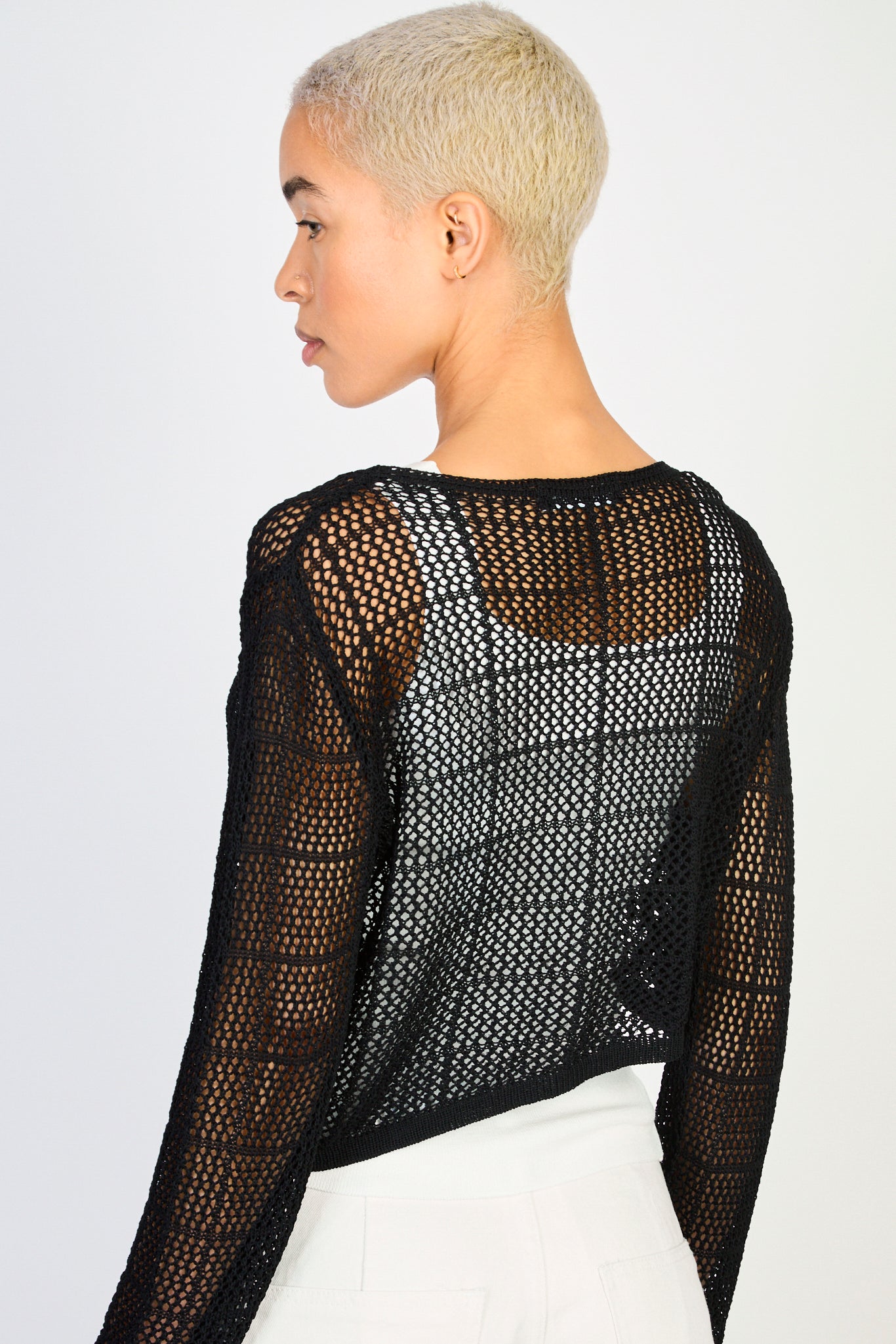 Black sheer knit asymmetric hem jumper_2