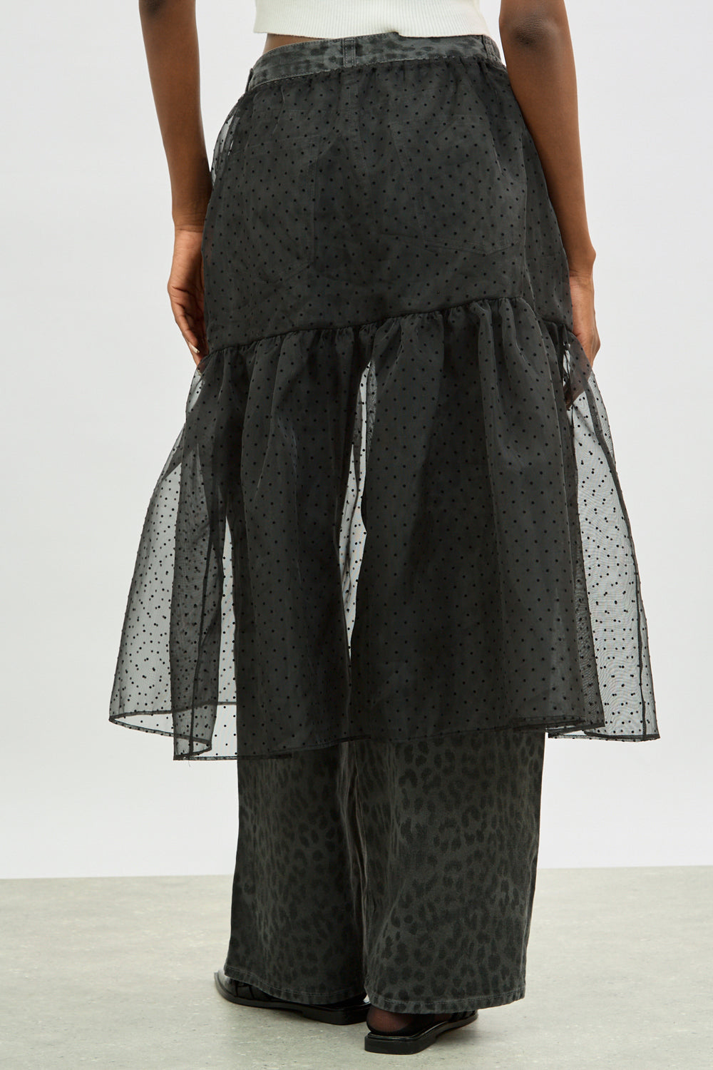 Black sheer polka dot tiered skirt_2