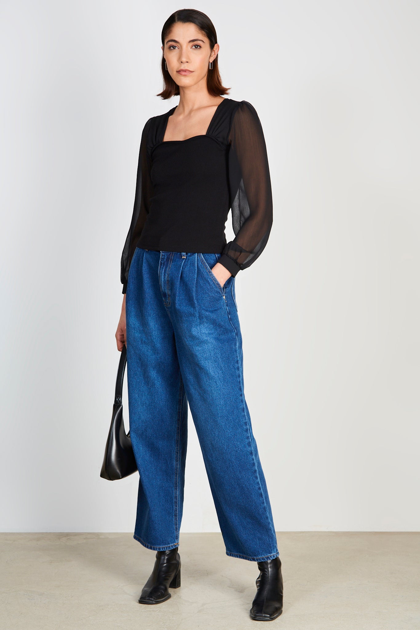 Black sheer sleeve black bodice blouse_5