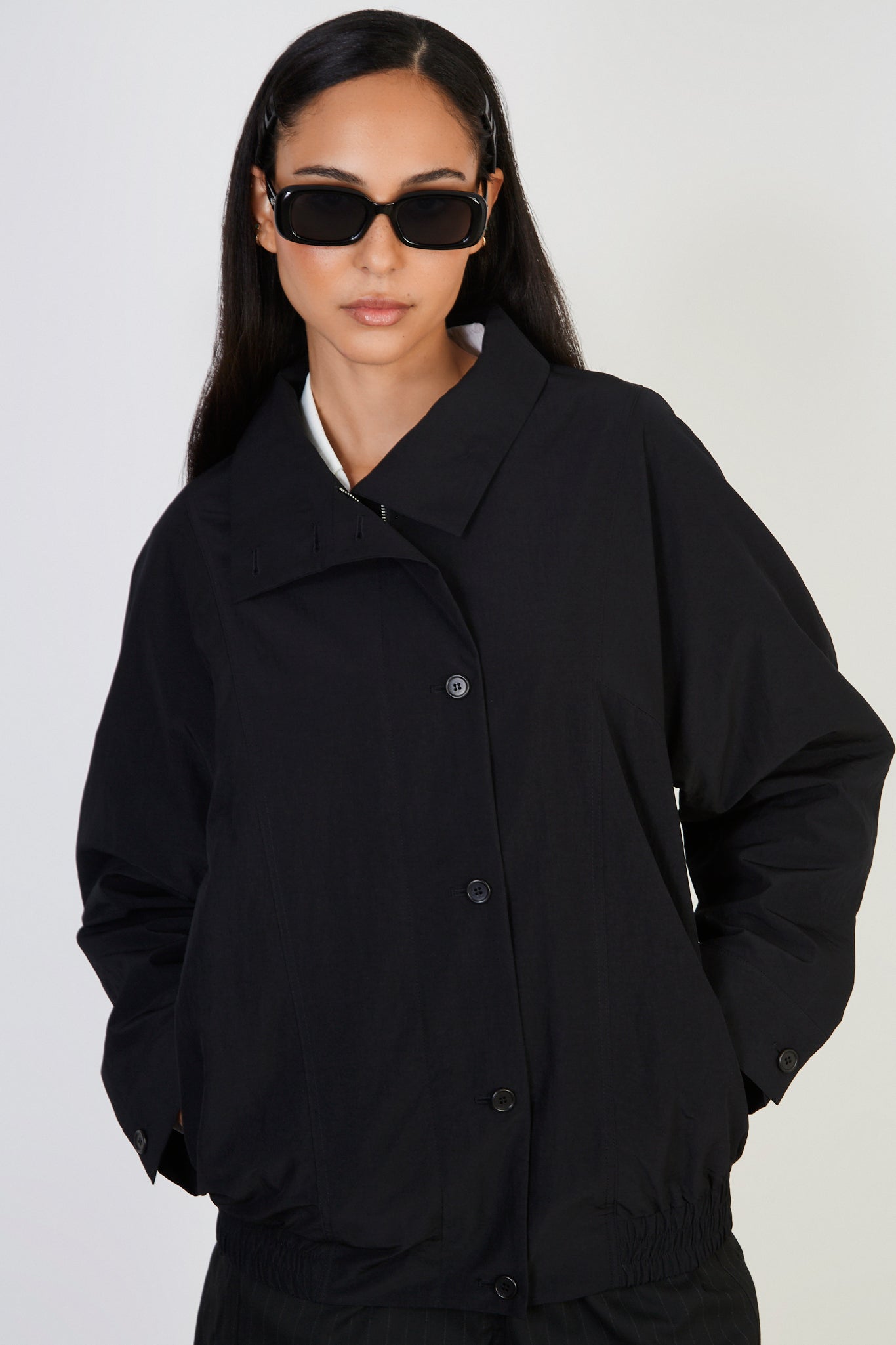 Black short collared jacket_1