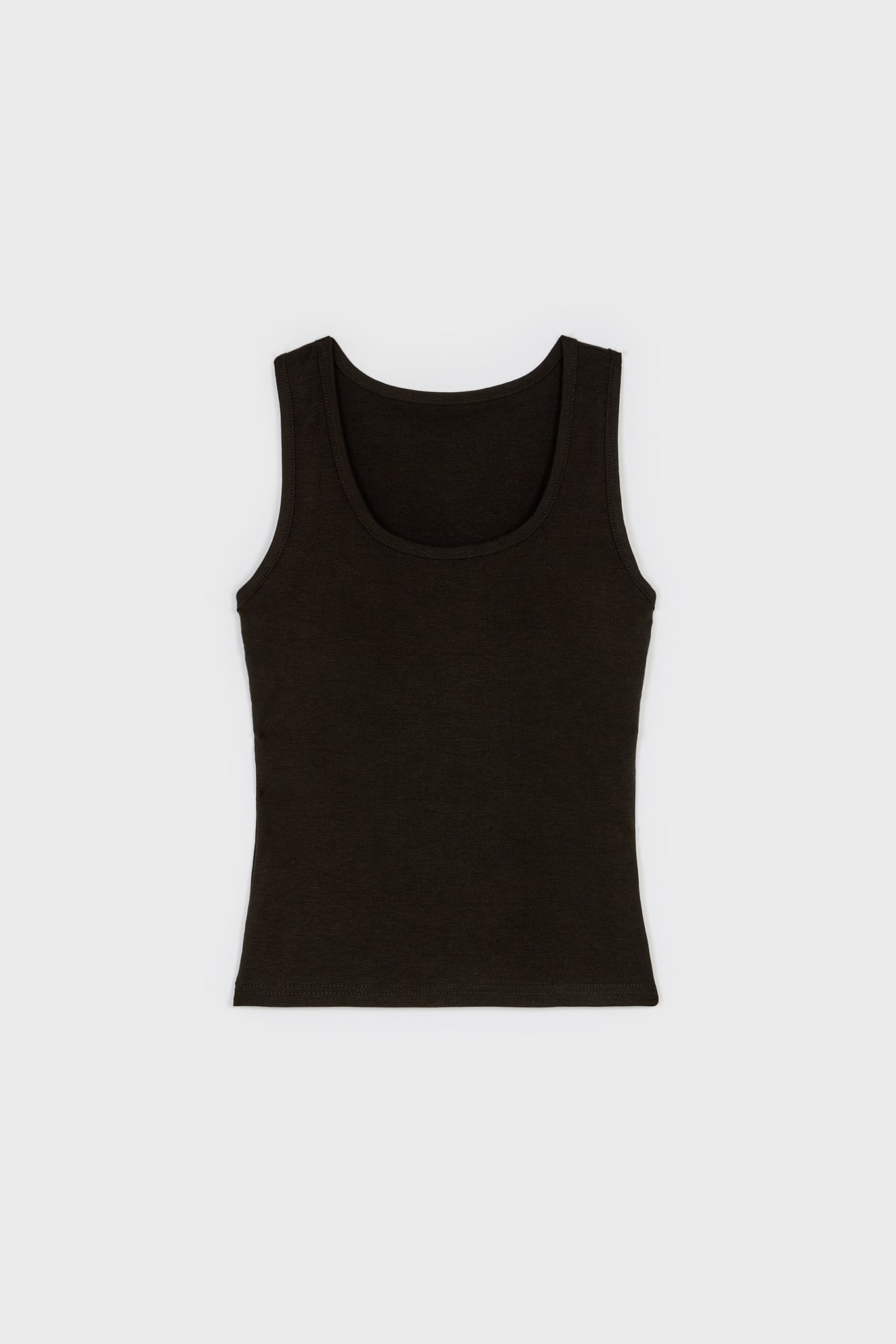 Black square neck stretch jersey tank top_1