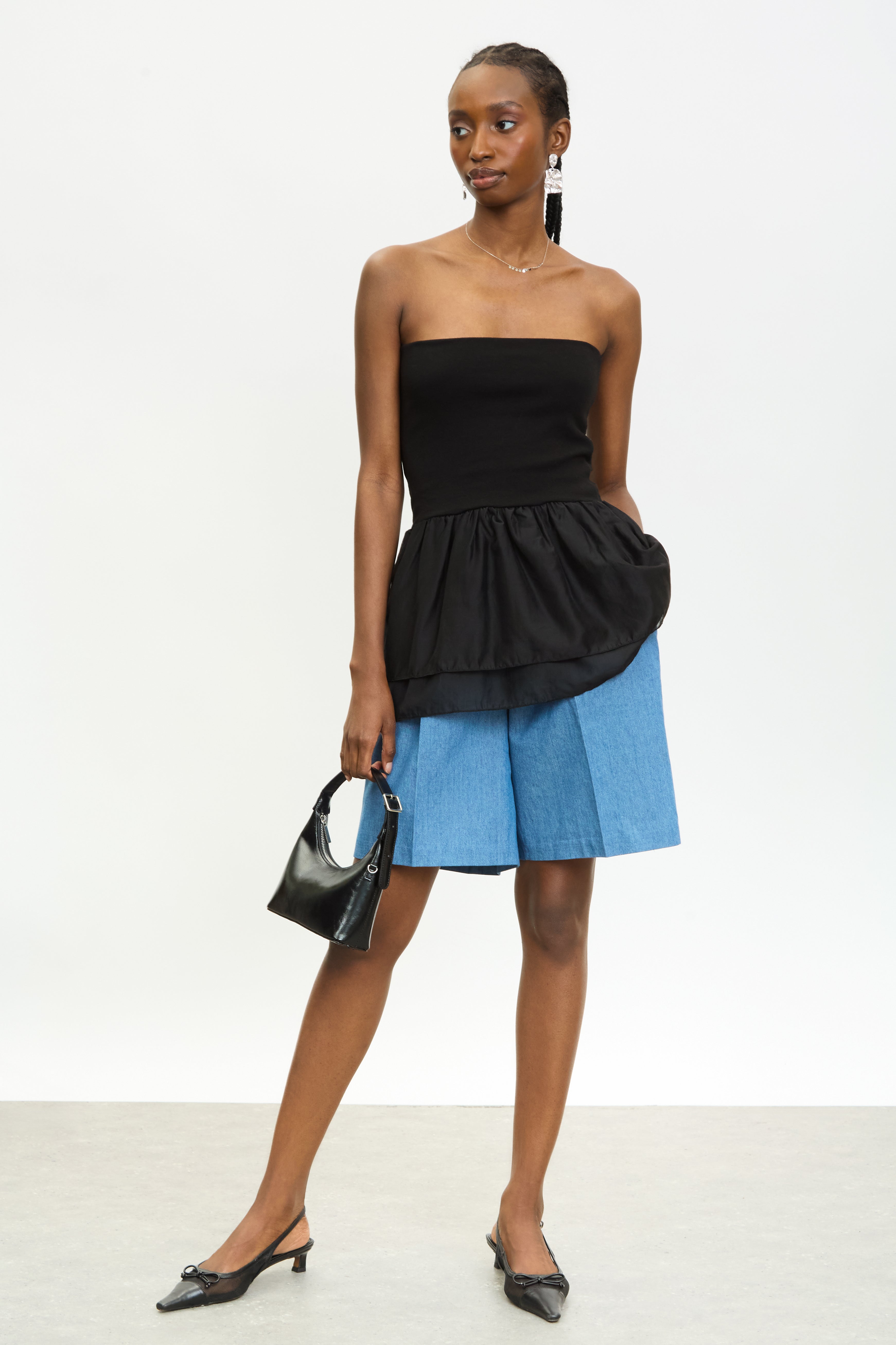 Black strapless peplum top_4