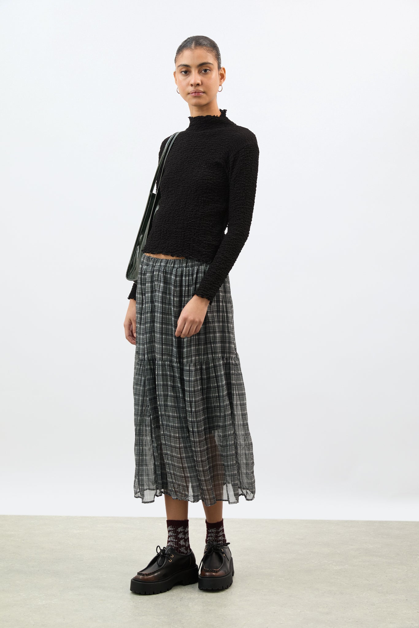 Black textured long sleeve mock neck top_4