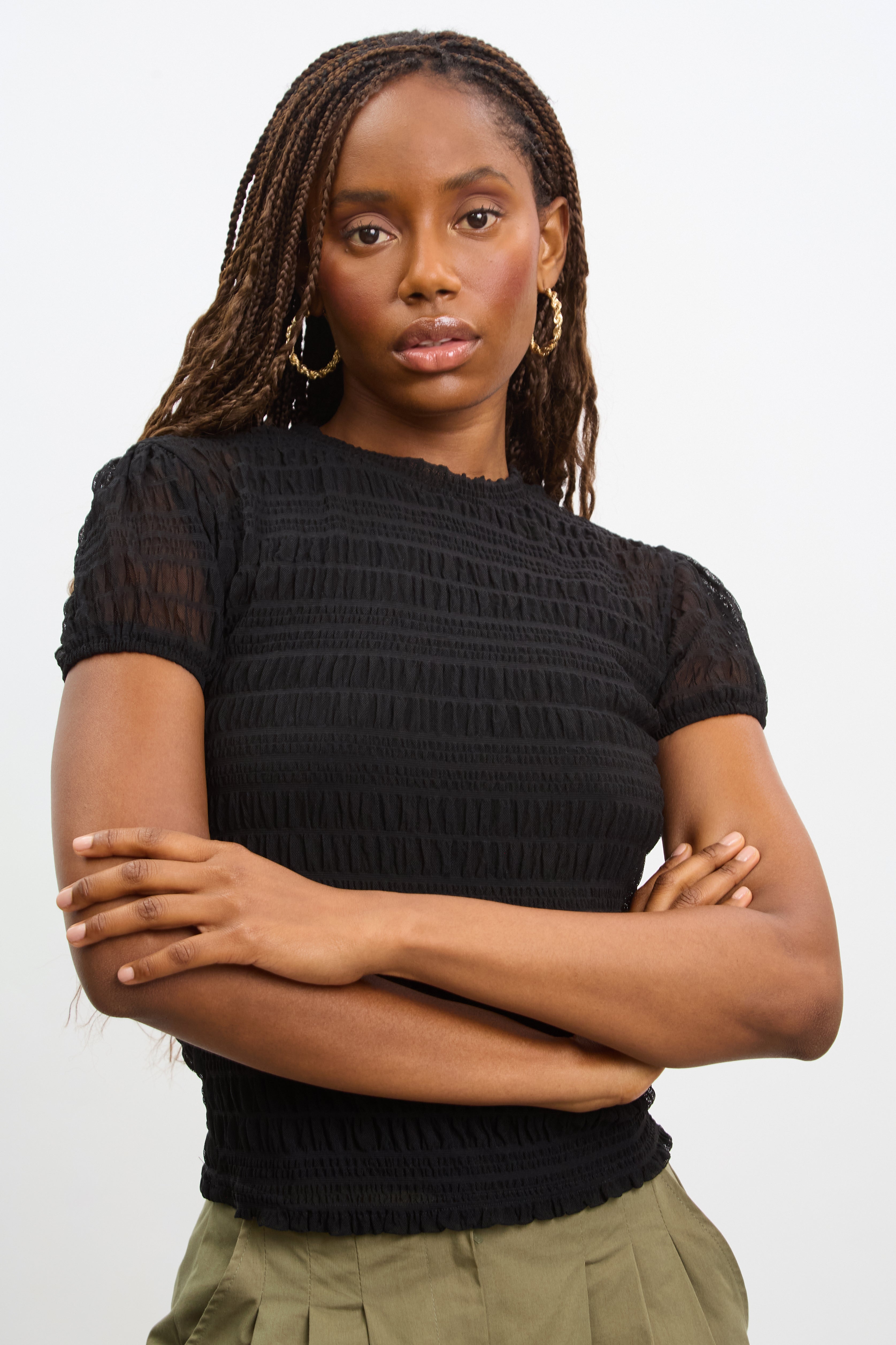 Black line textured semi sheer tee_1