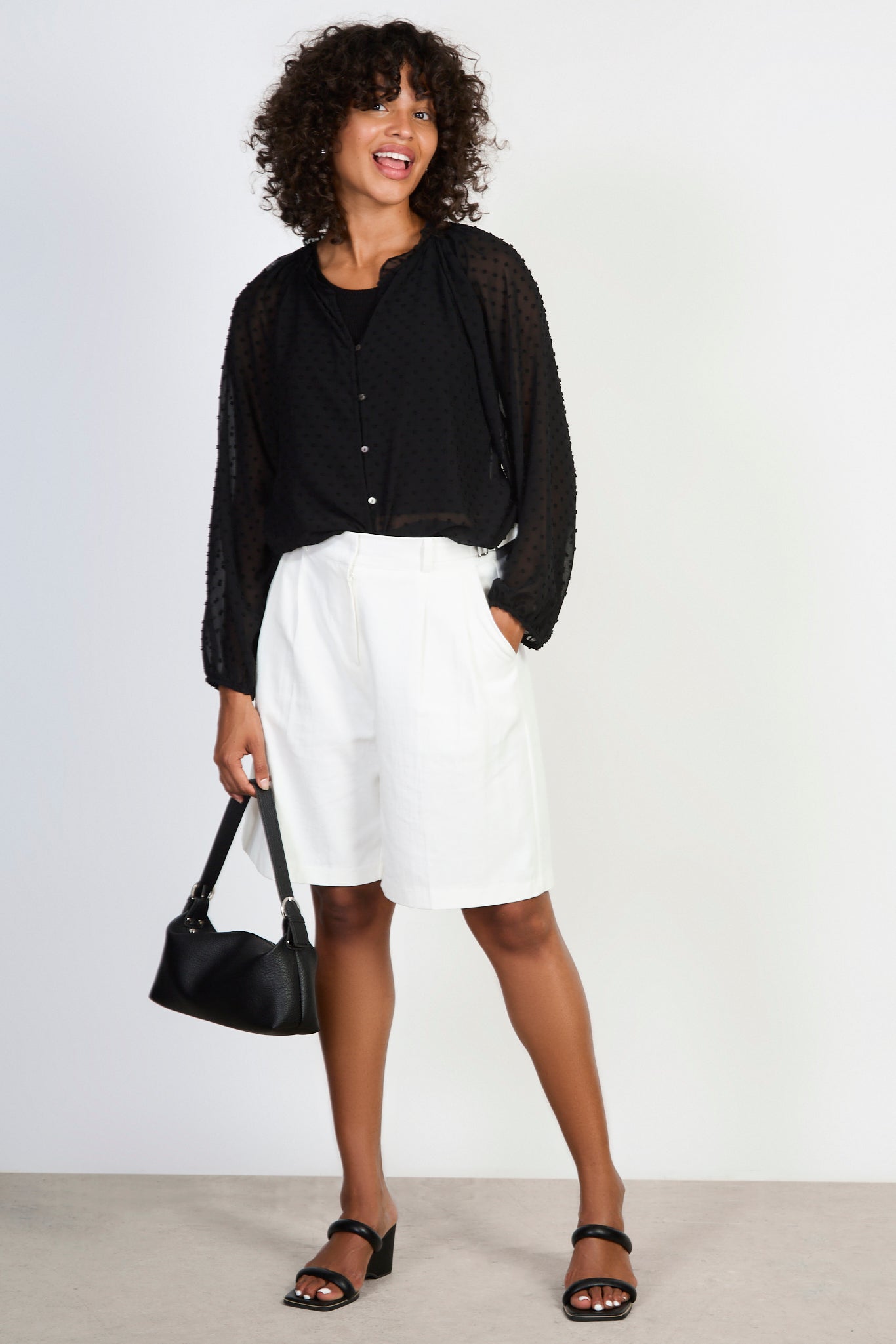 Black textured semi sheer blouse_4