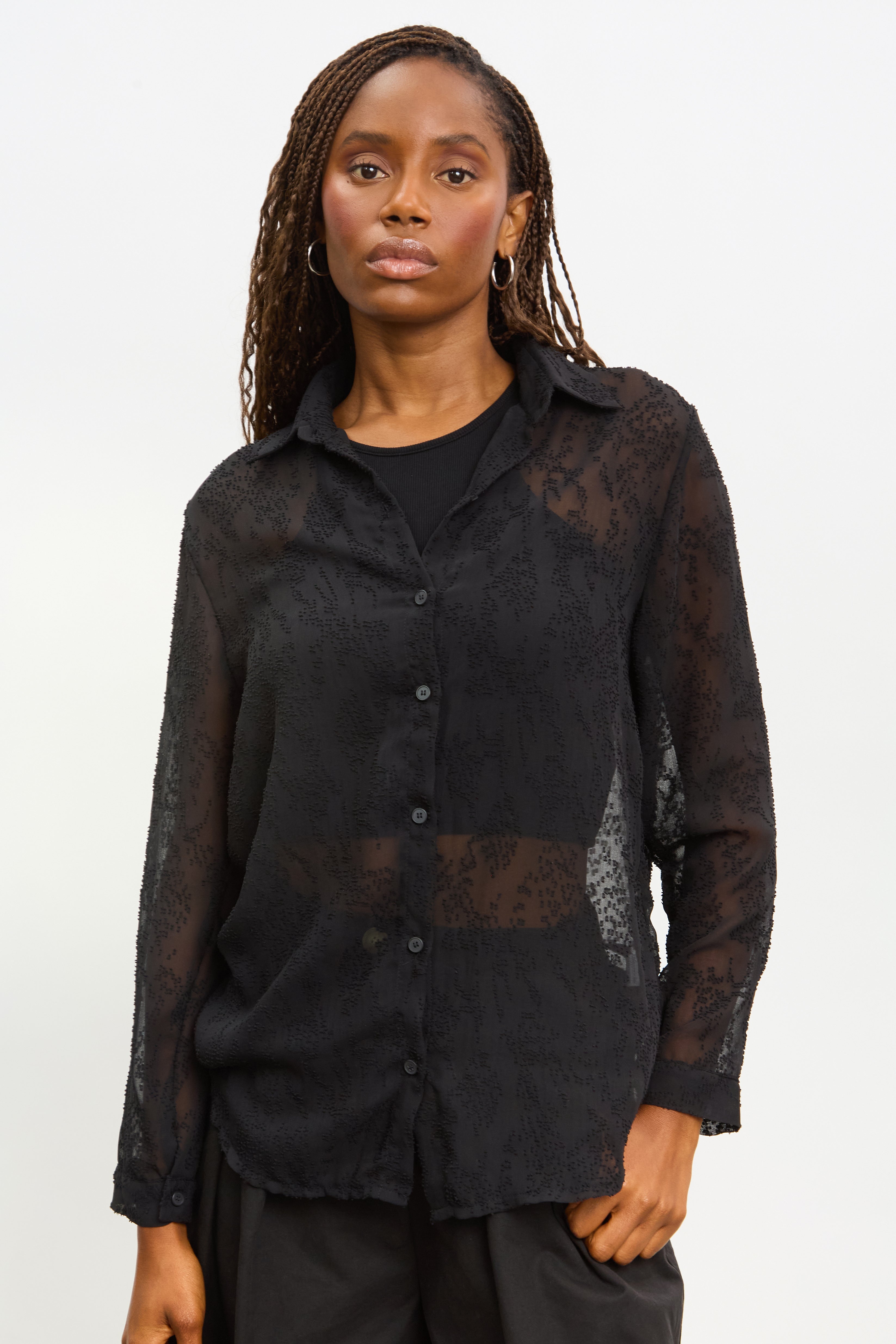 Black textured sheer shirt blouse_1
