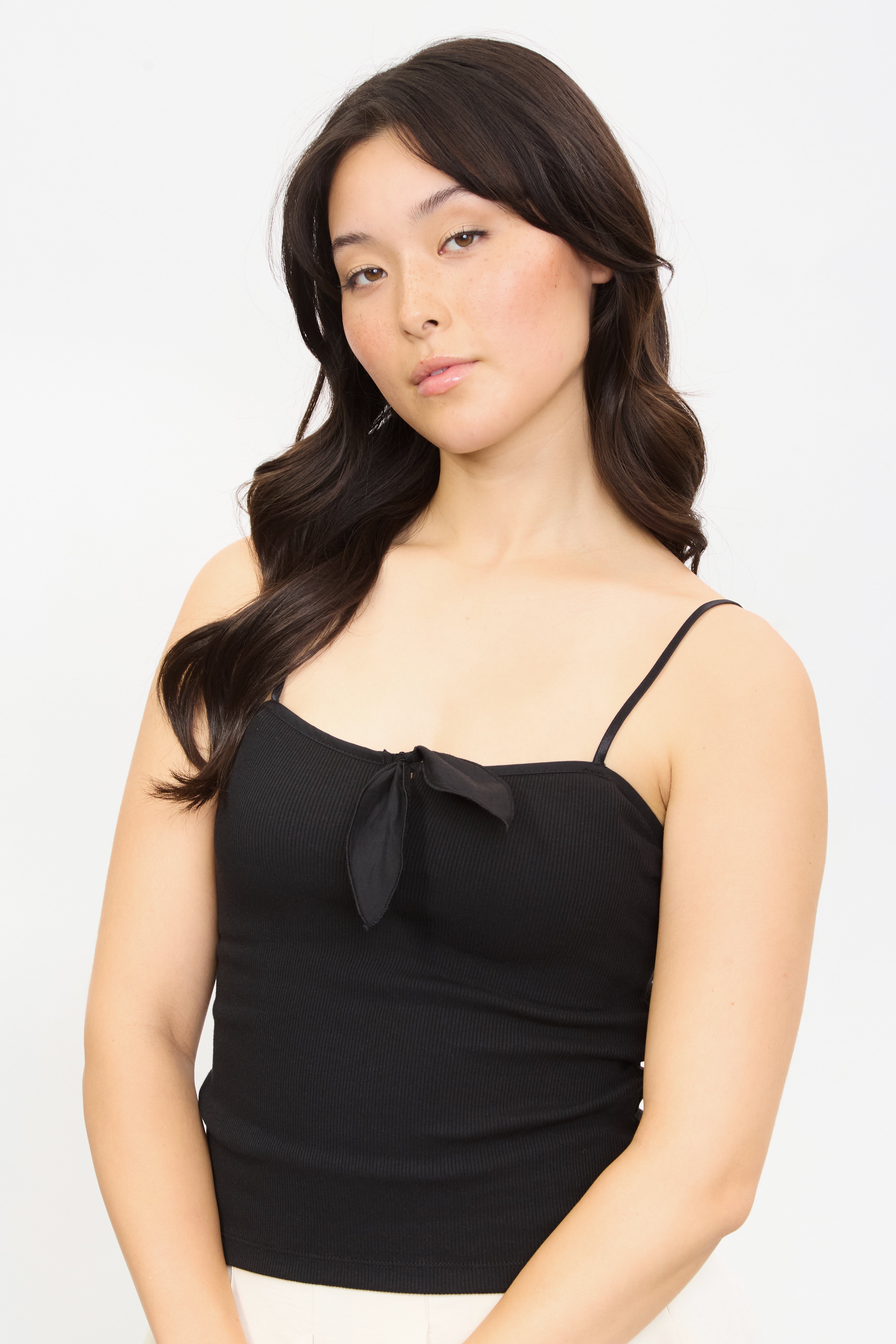Black tie front tank top_1