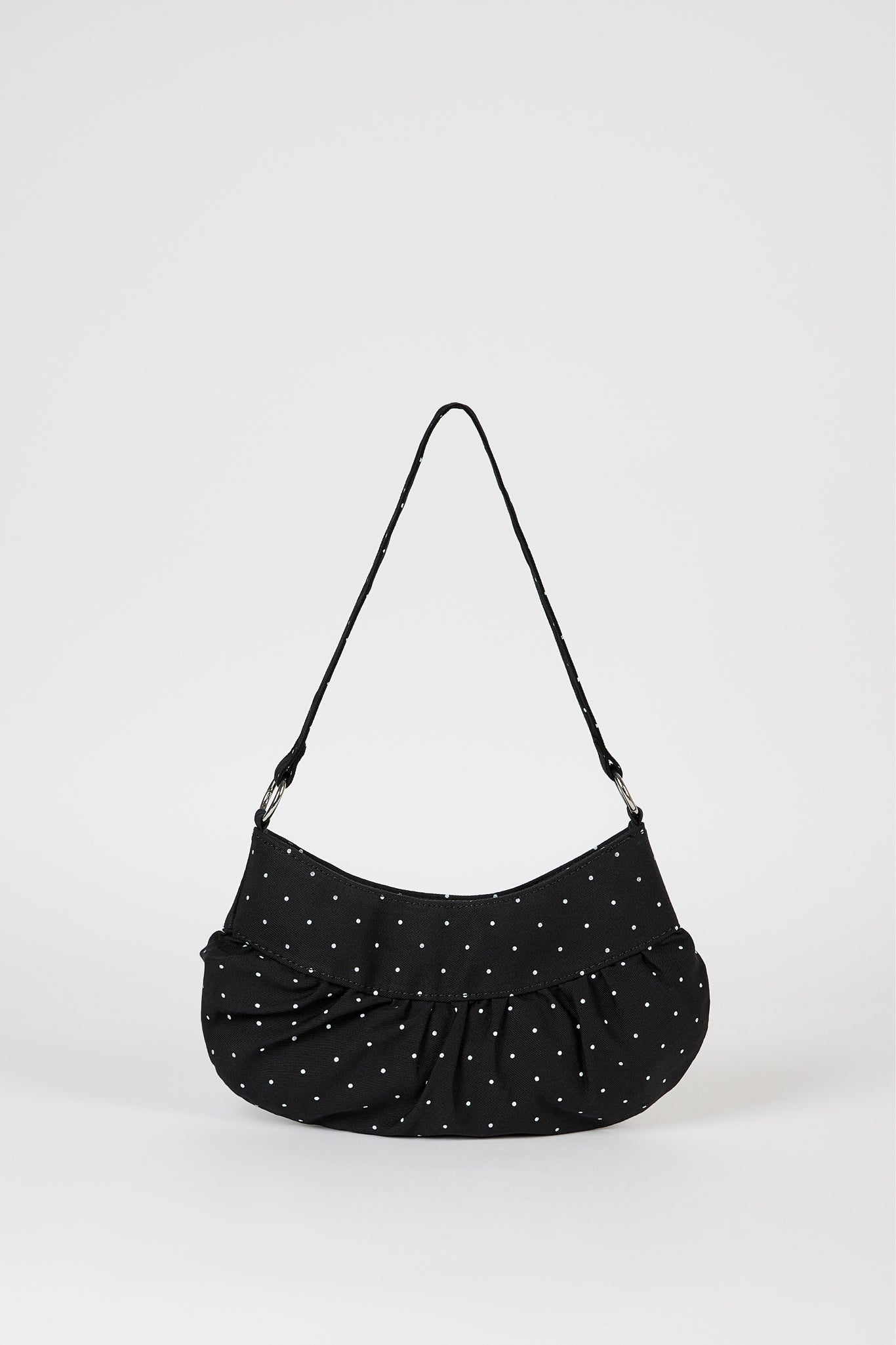 Black tiny polka dot ruched curve shoulder bag_1
