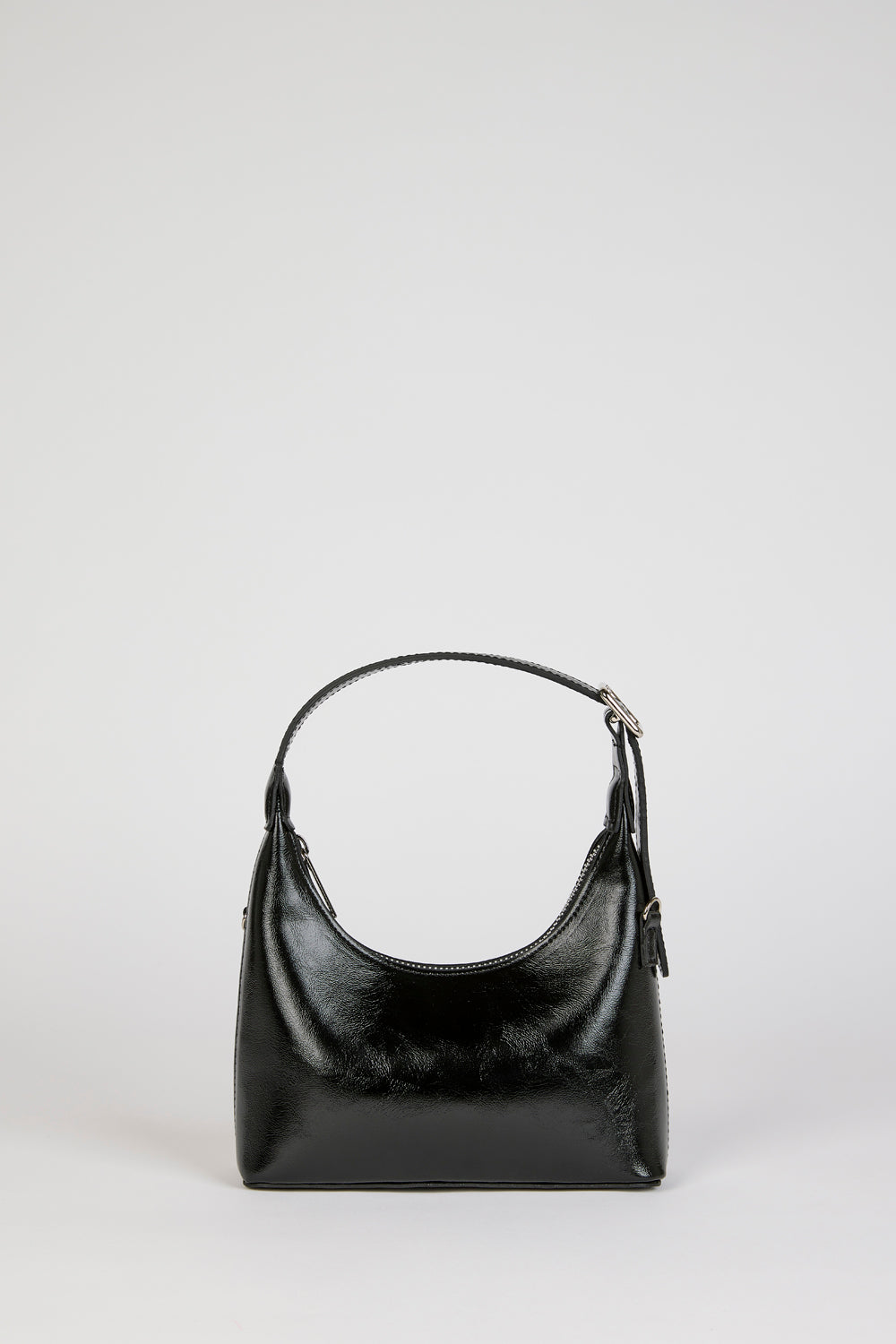 Black vegan leather curved shoulder bag_1