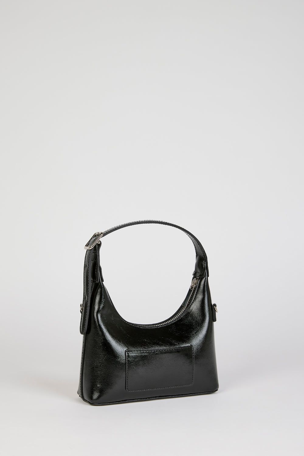 Black vegan leather curved shoulder bag_3