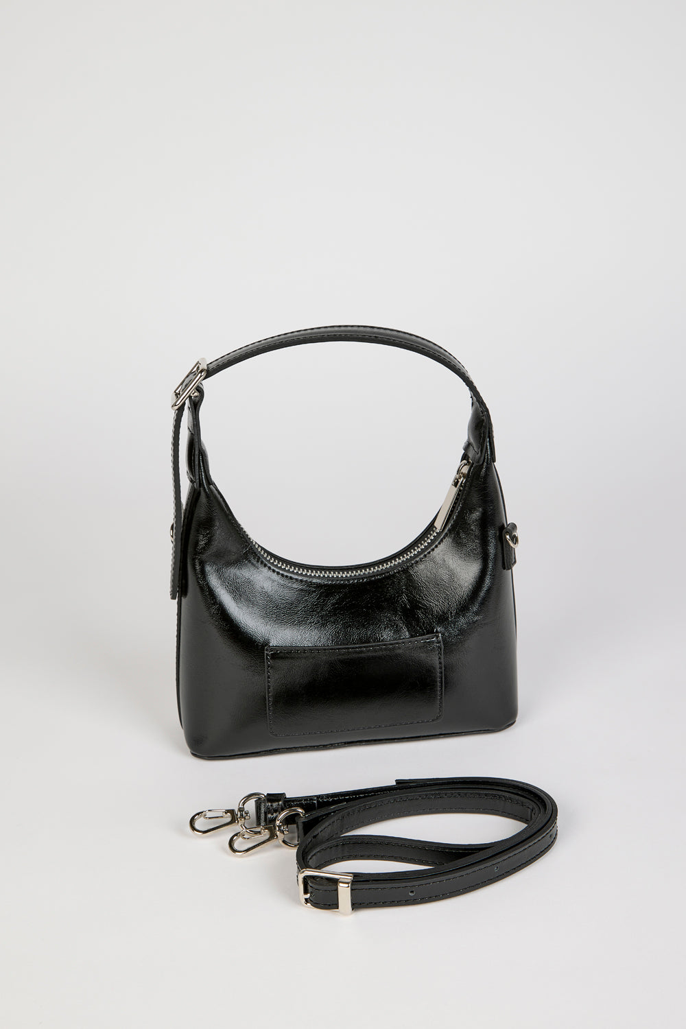Black vegan leather curved shoulder bag_6