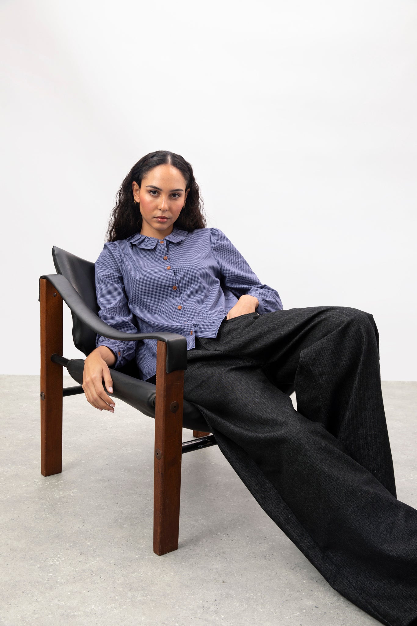 Black wide leg contrast striped jeans_1