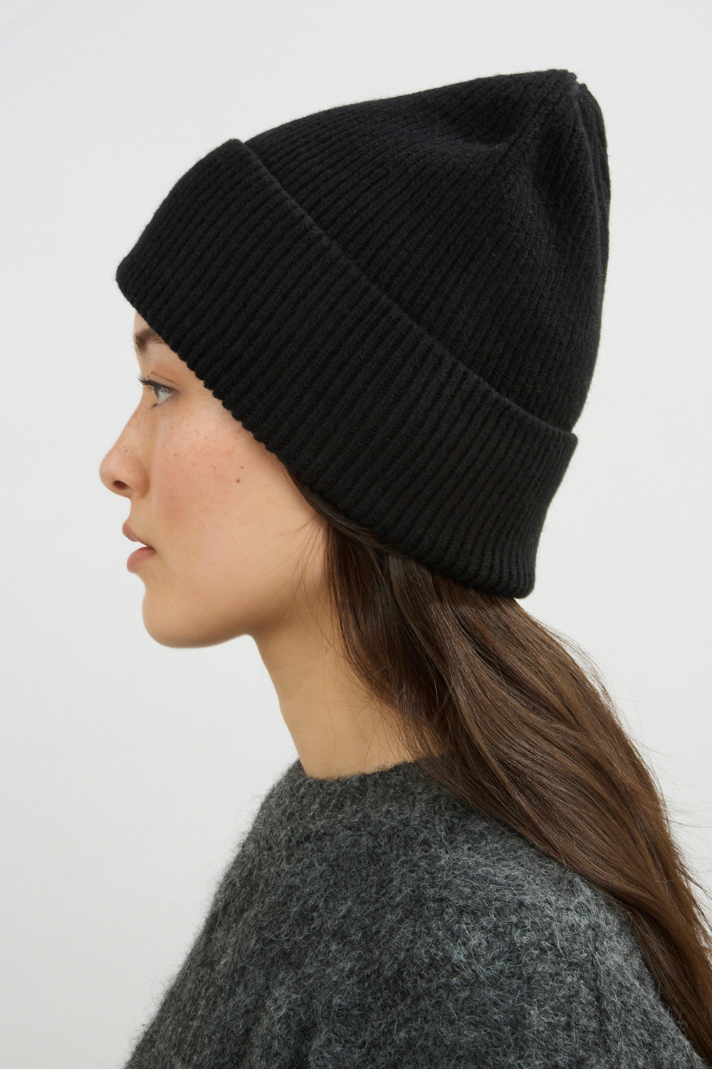 Black wool blend ribbed beanie hat_4