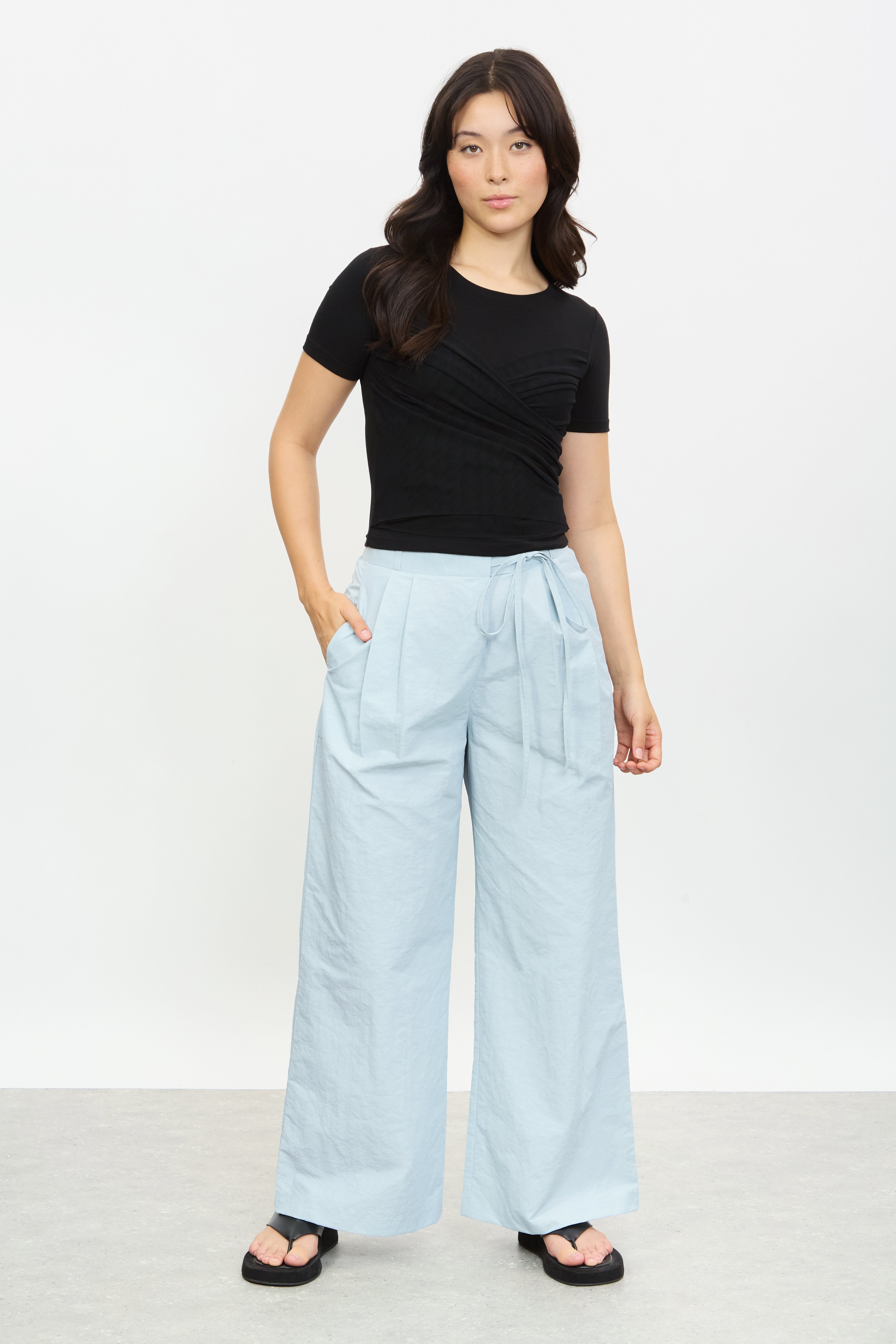 Black wrap front short sleeve top_4