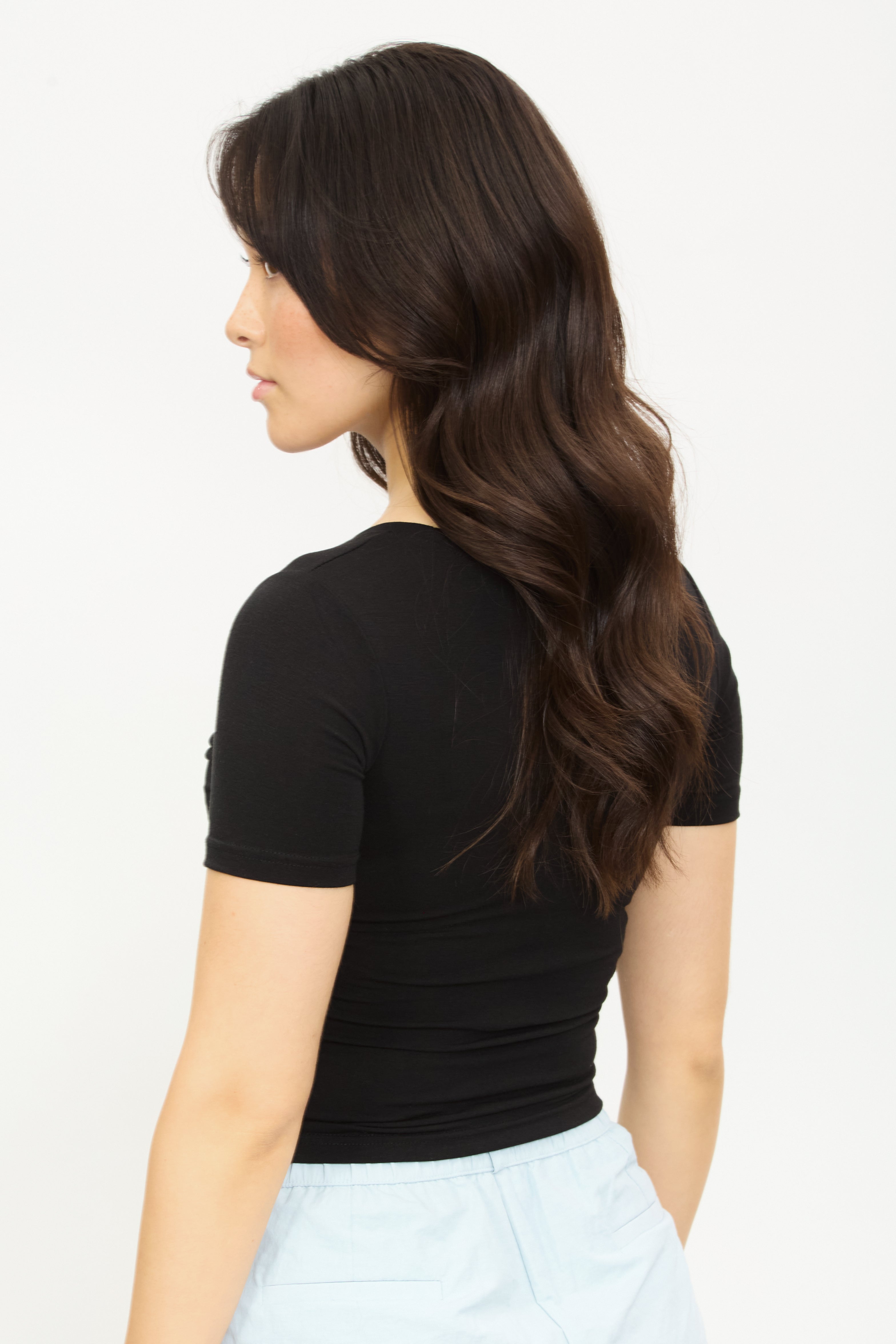 Black wrap front short sleeve top_2