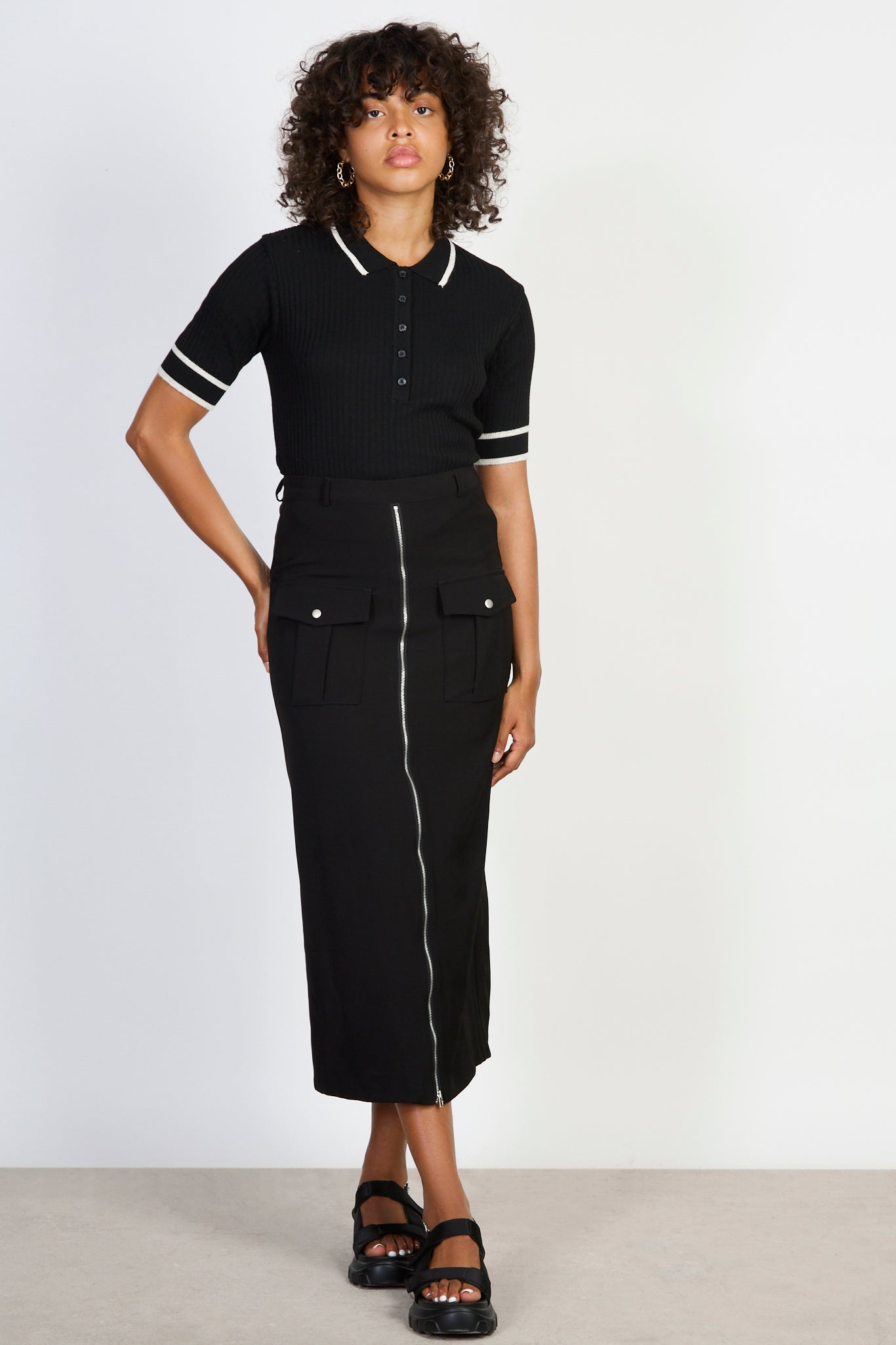 Black zip front midi skirt_4