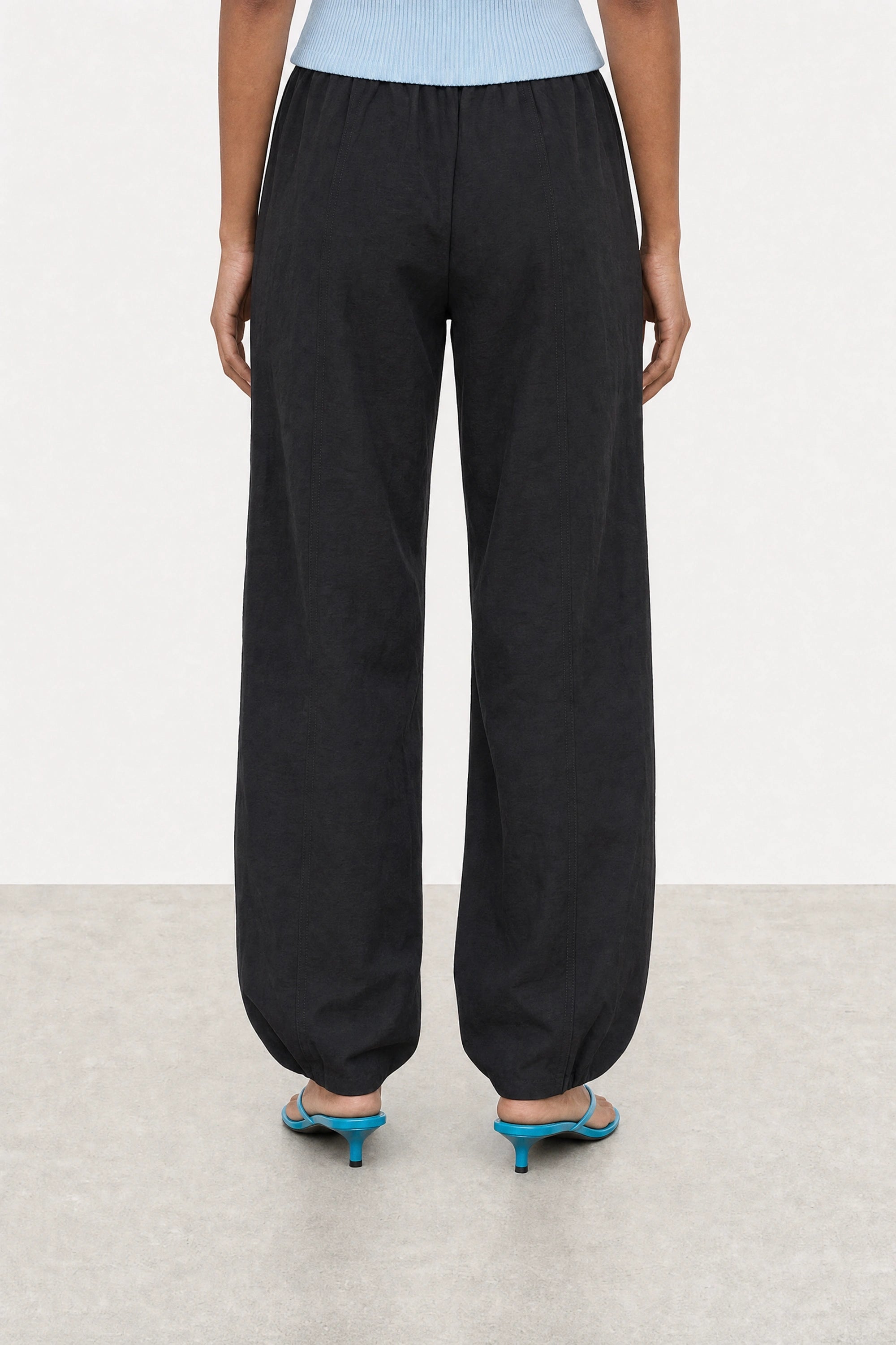Black contrast drawstring relaxed balloon leg trousers_2