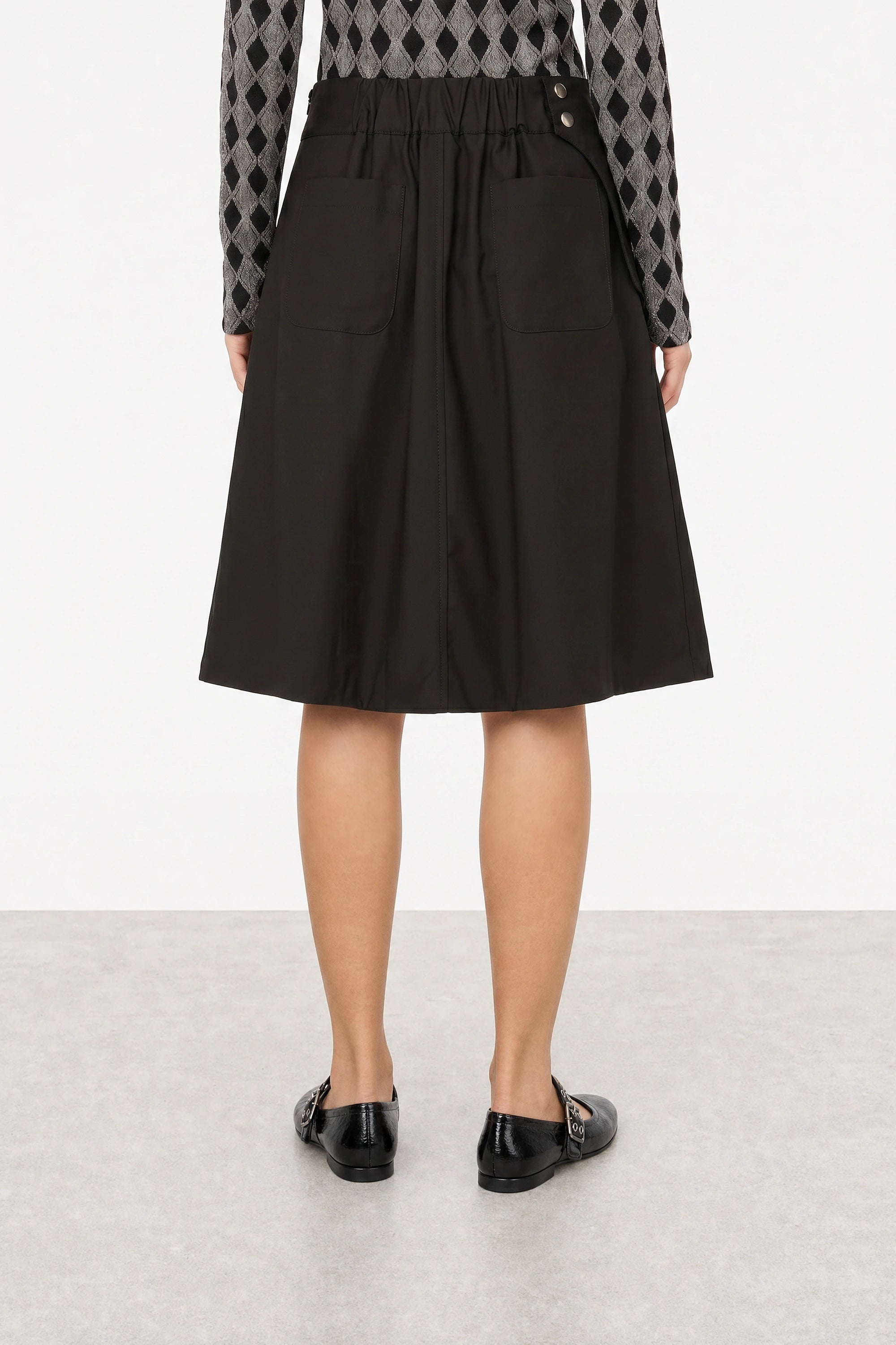 Black pocket belted pleated skirt_4