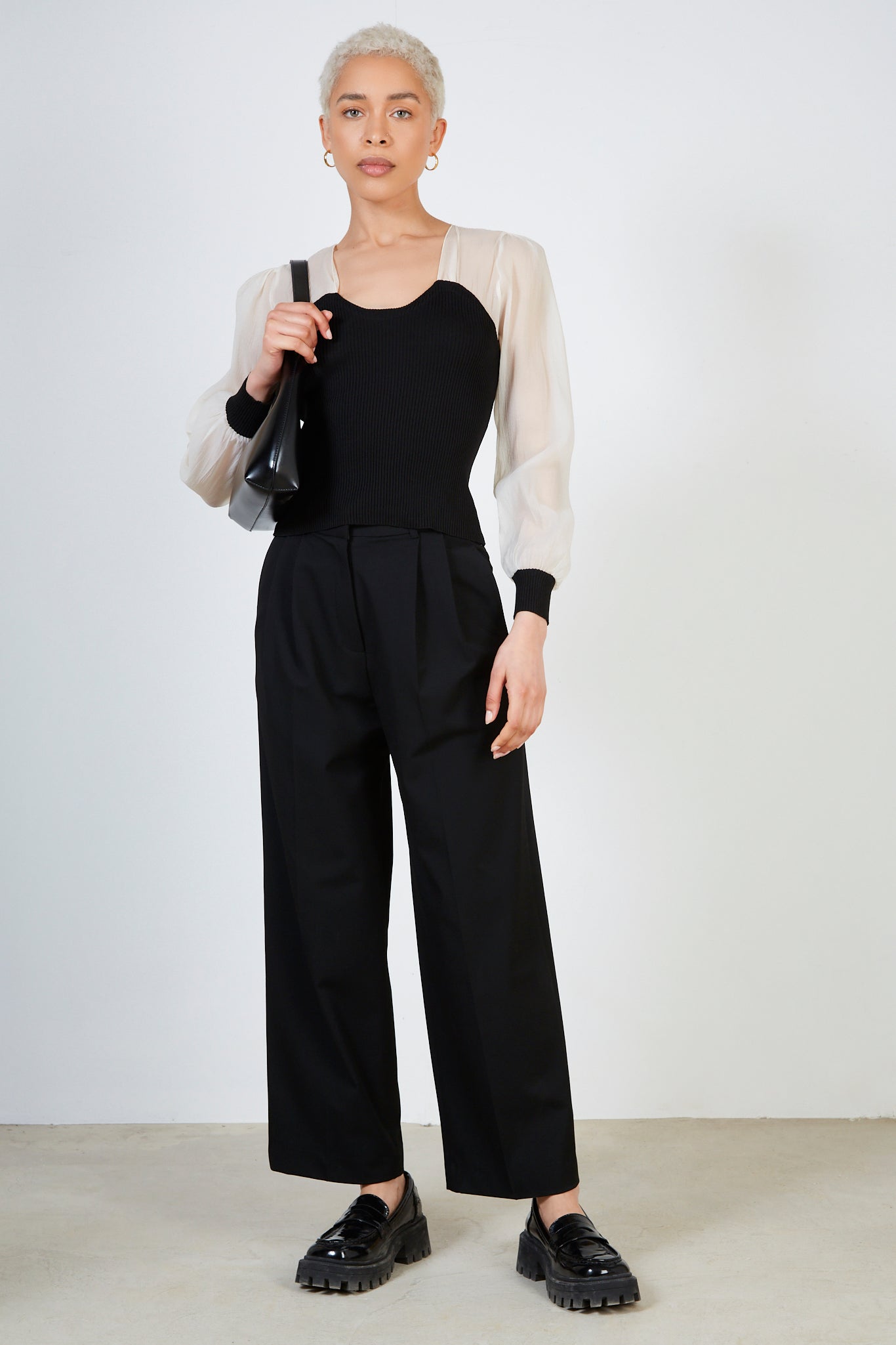 Black and ivory corset knit blouse_3