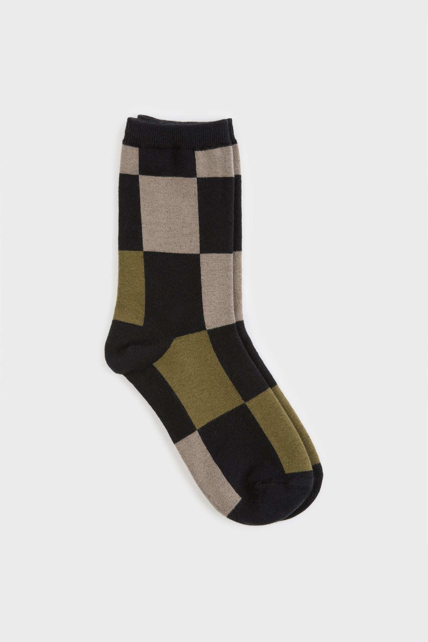 Black and khaki giant block check socks_2