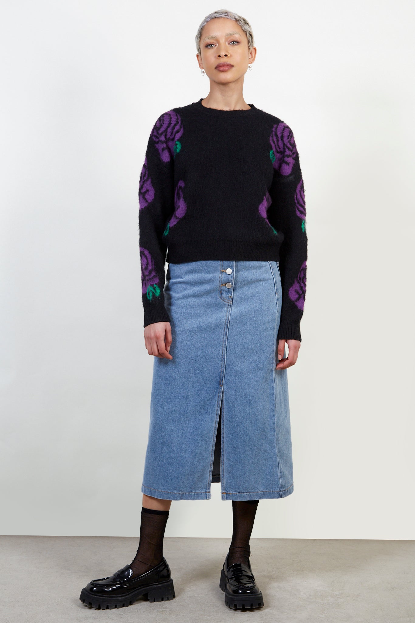 Black and purple intarsia rose jumper_2