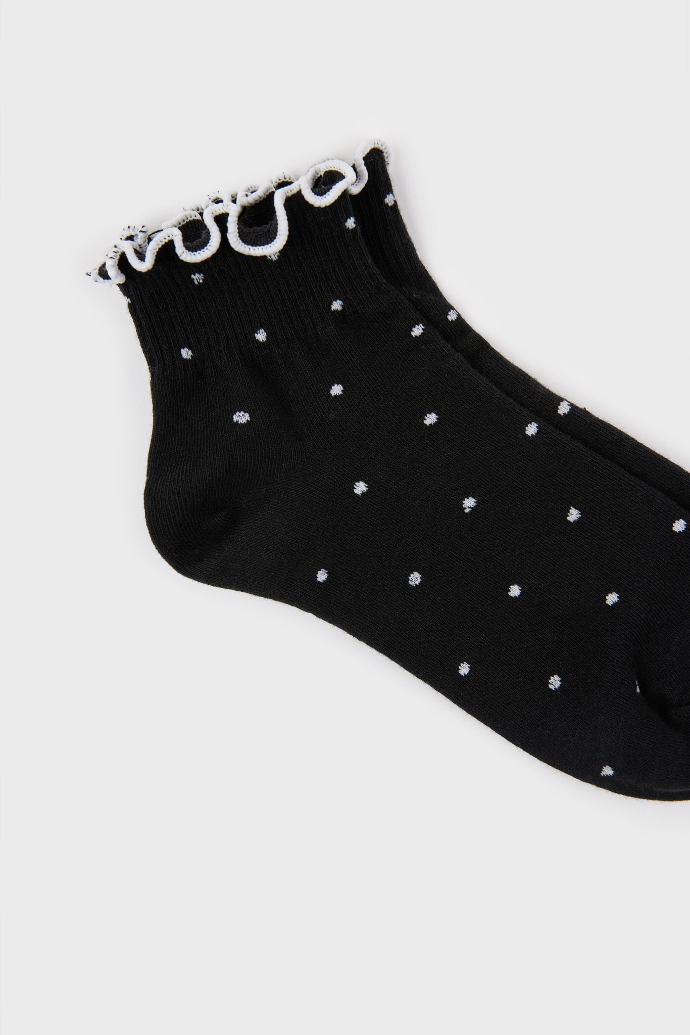 Black and white polka dot ruffle trim socks_3