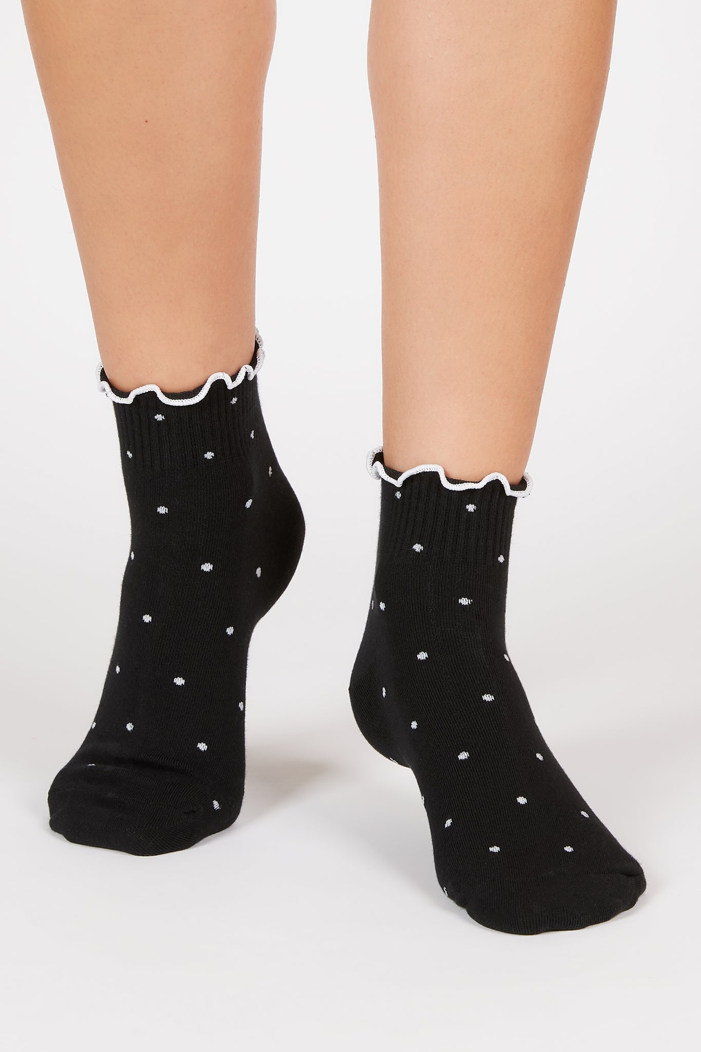 Black and white polka dot ruffle trim socks_4
