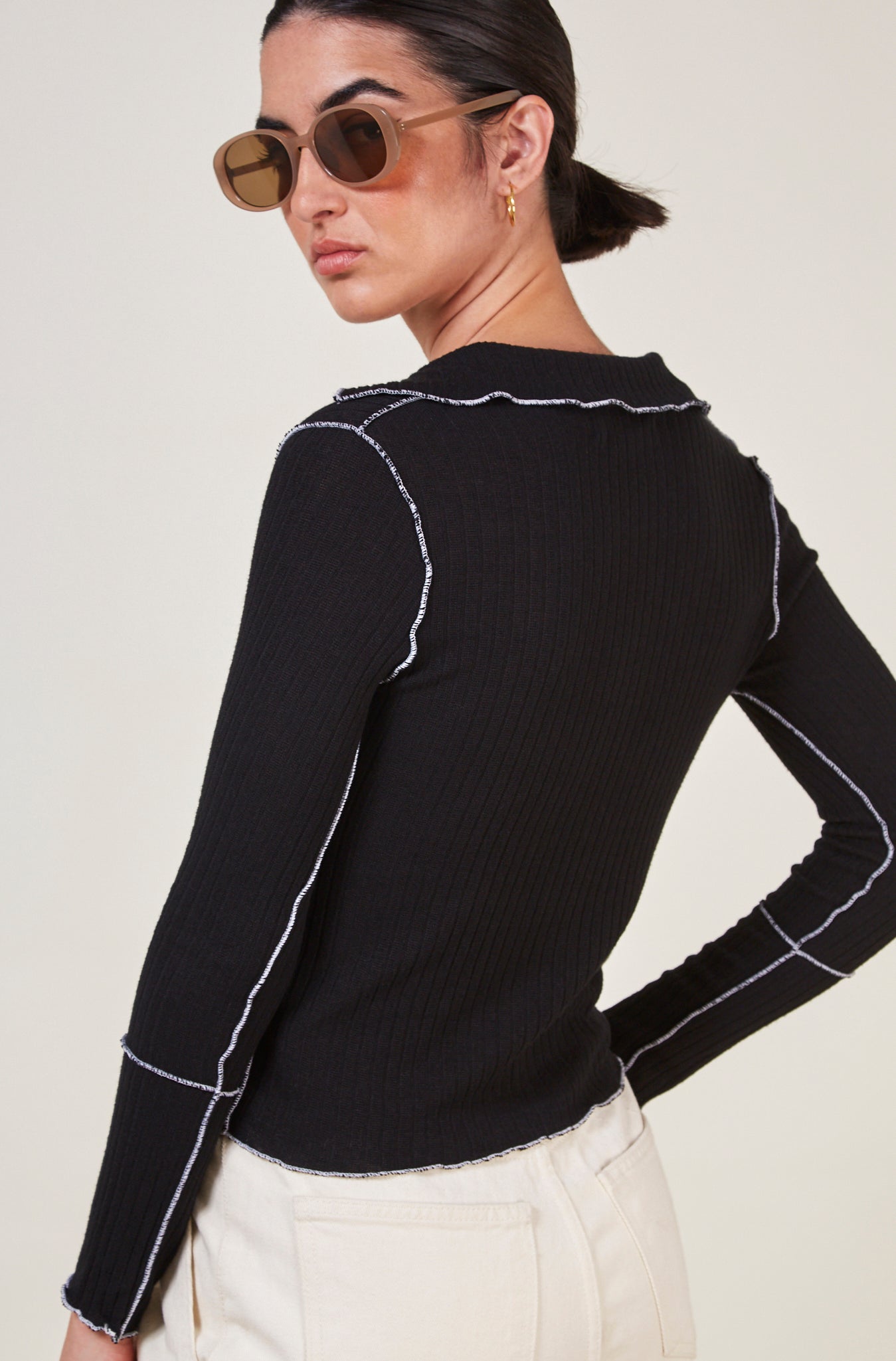 Black and white trim collar top_2