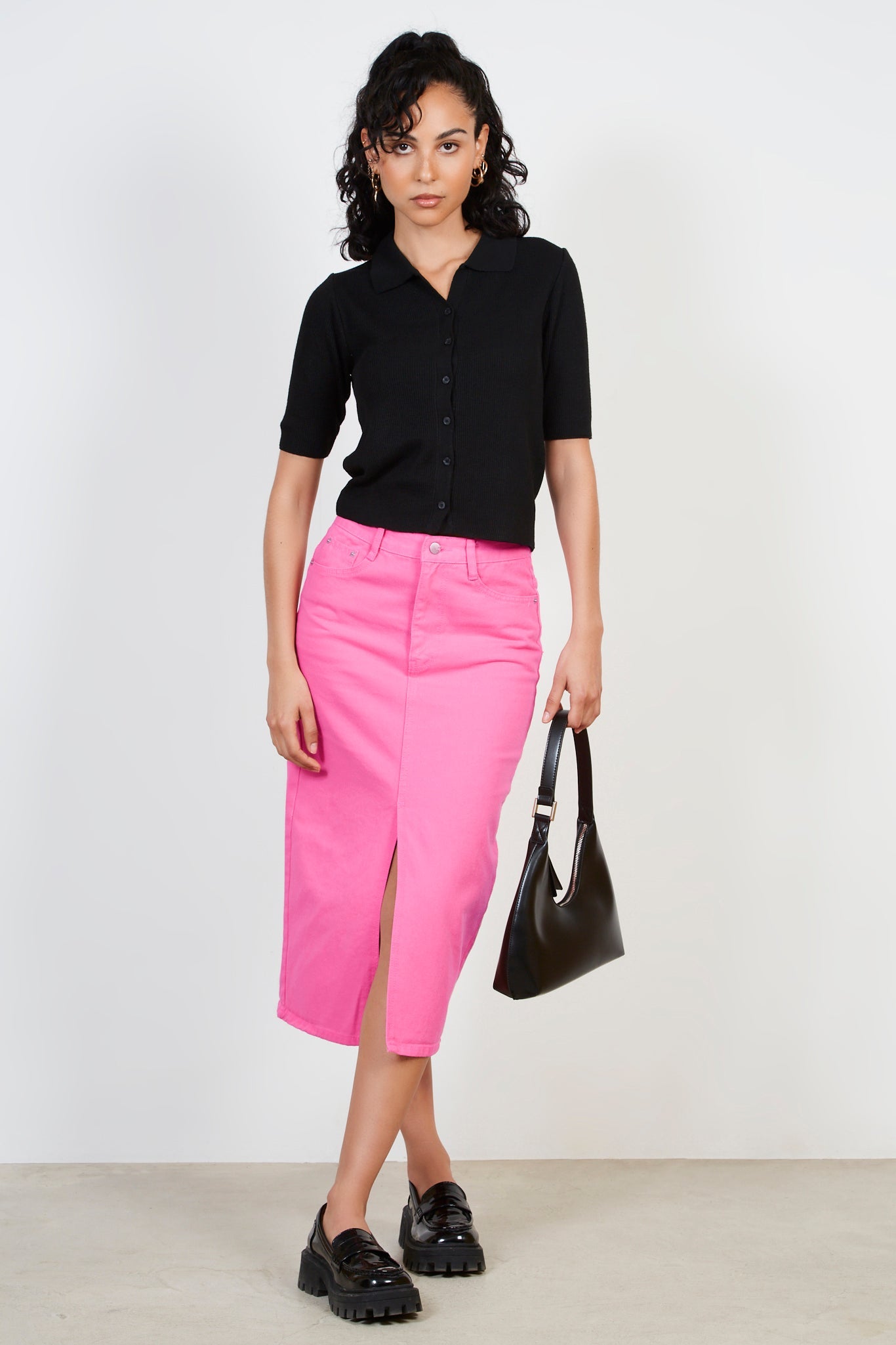 Black bamboo blend button front knit tee_3