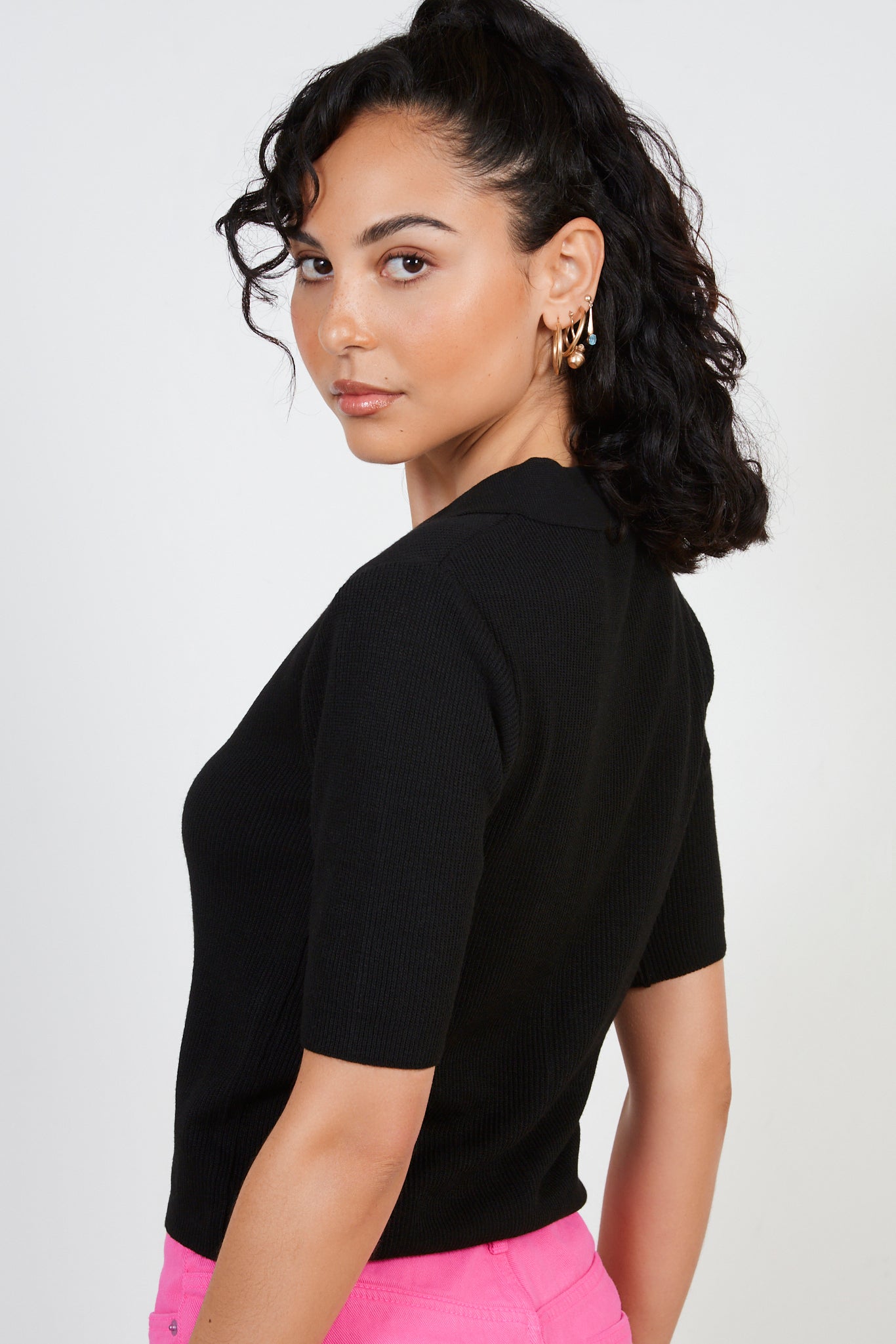 Black bamboo blend button front knit tee_2