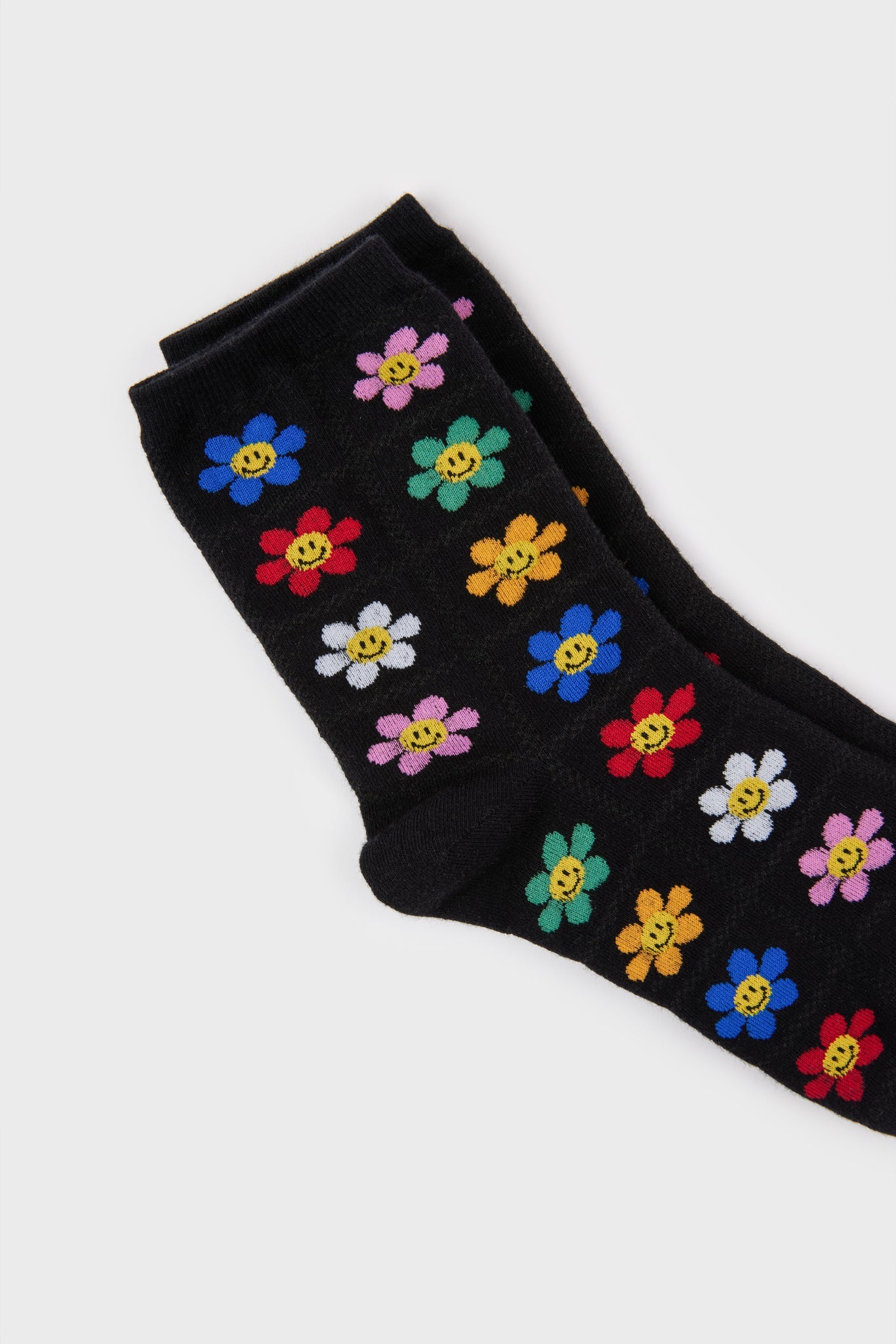 Black bright floral daisy smiley face socks_3