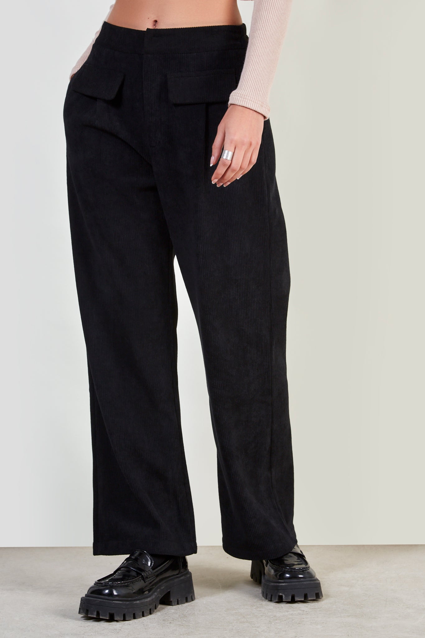 Black corduroy loose fit trousers_1