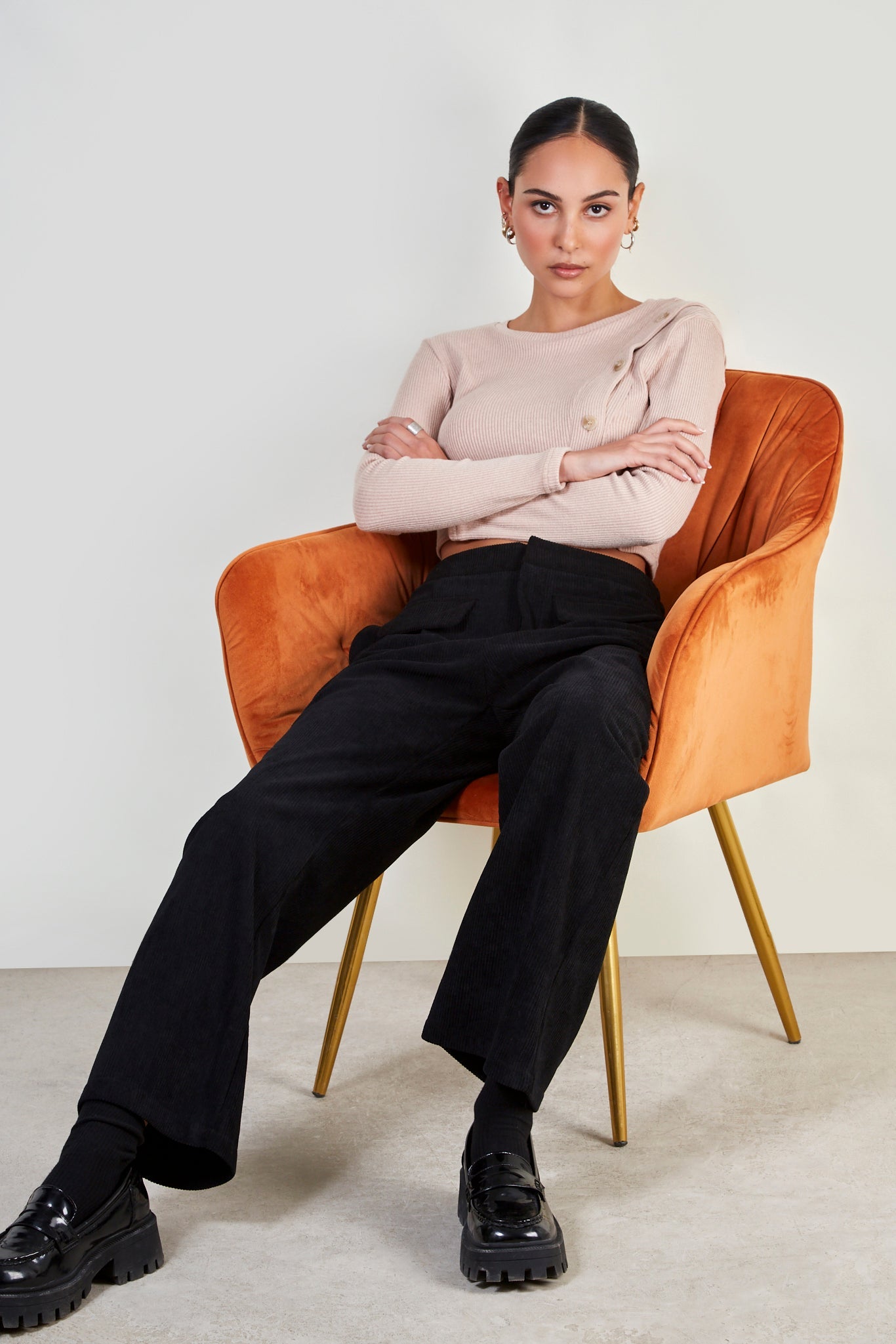 Black corduroy loose fit trousers_5