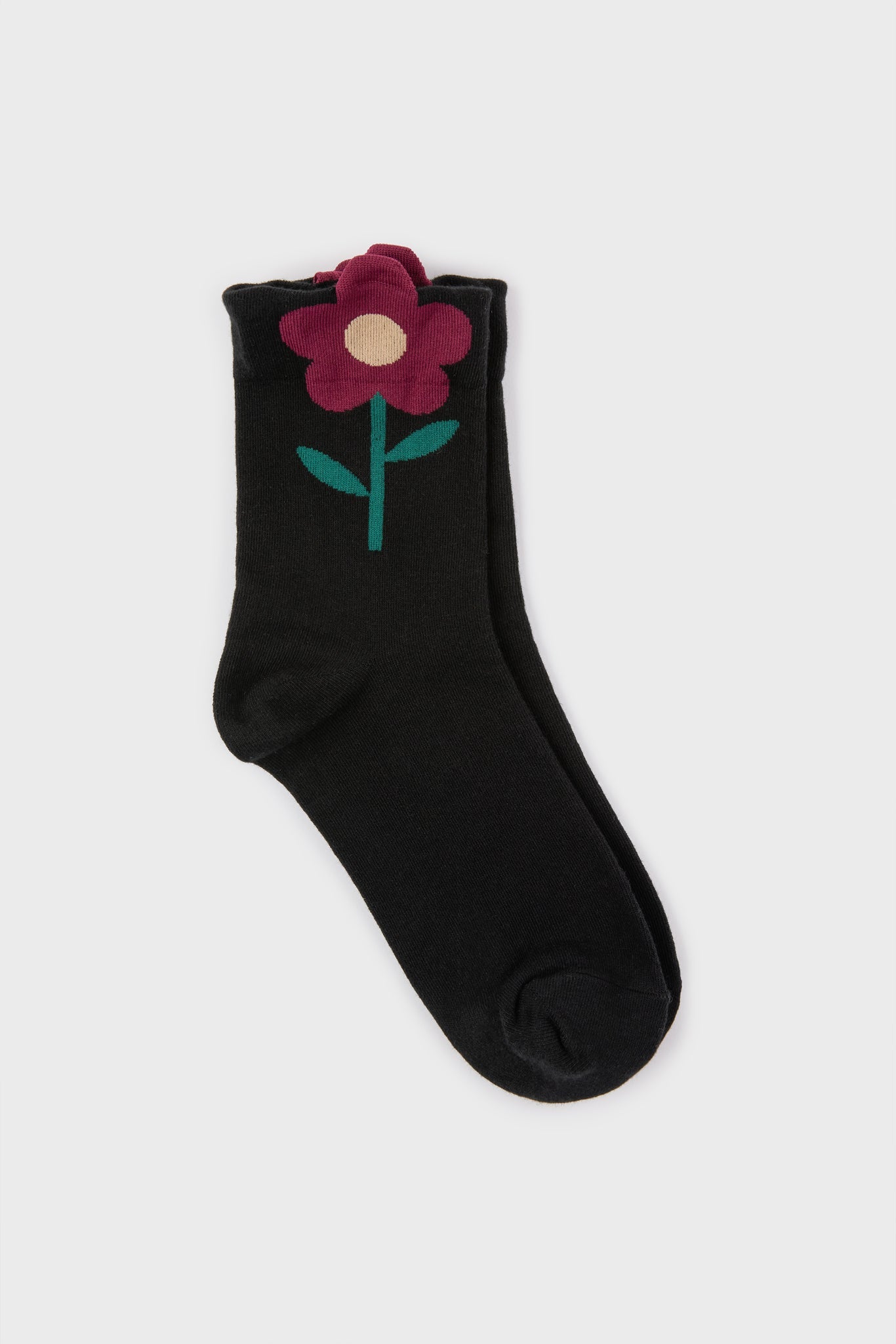 Black giant burgundy flower socks_2