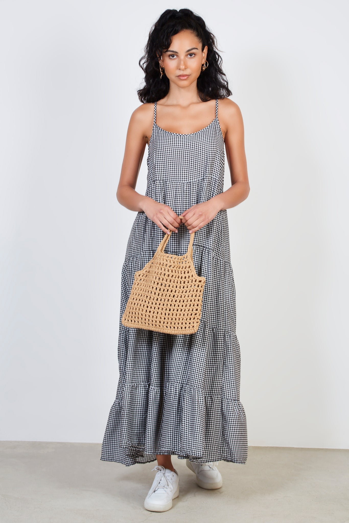 Black gingham tiered maxi dress_1