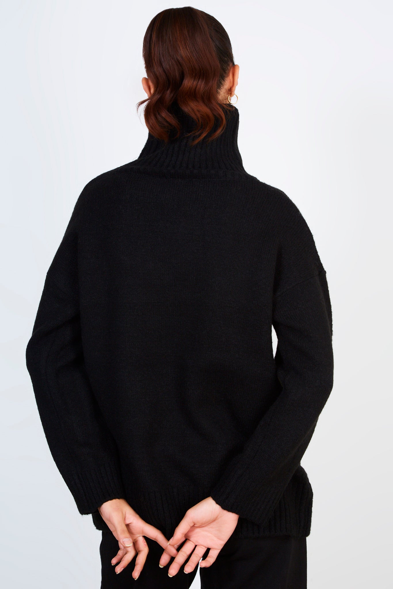 Black long ribbed hem turtleneck jumper_2