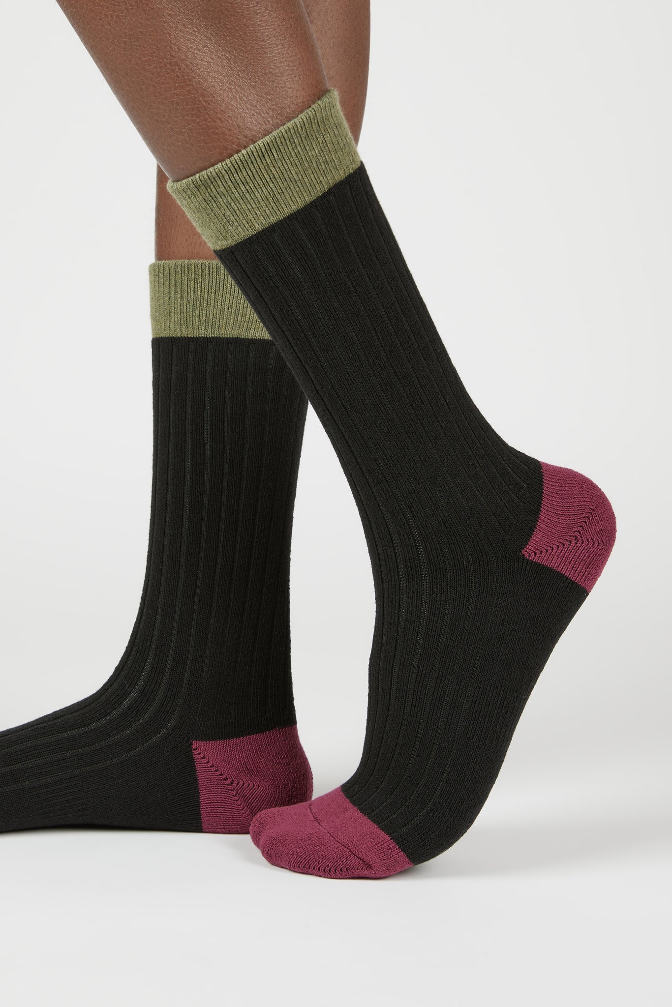 Black ribbed tricolour block socks_1