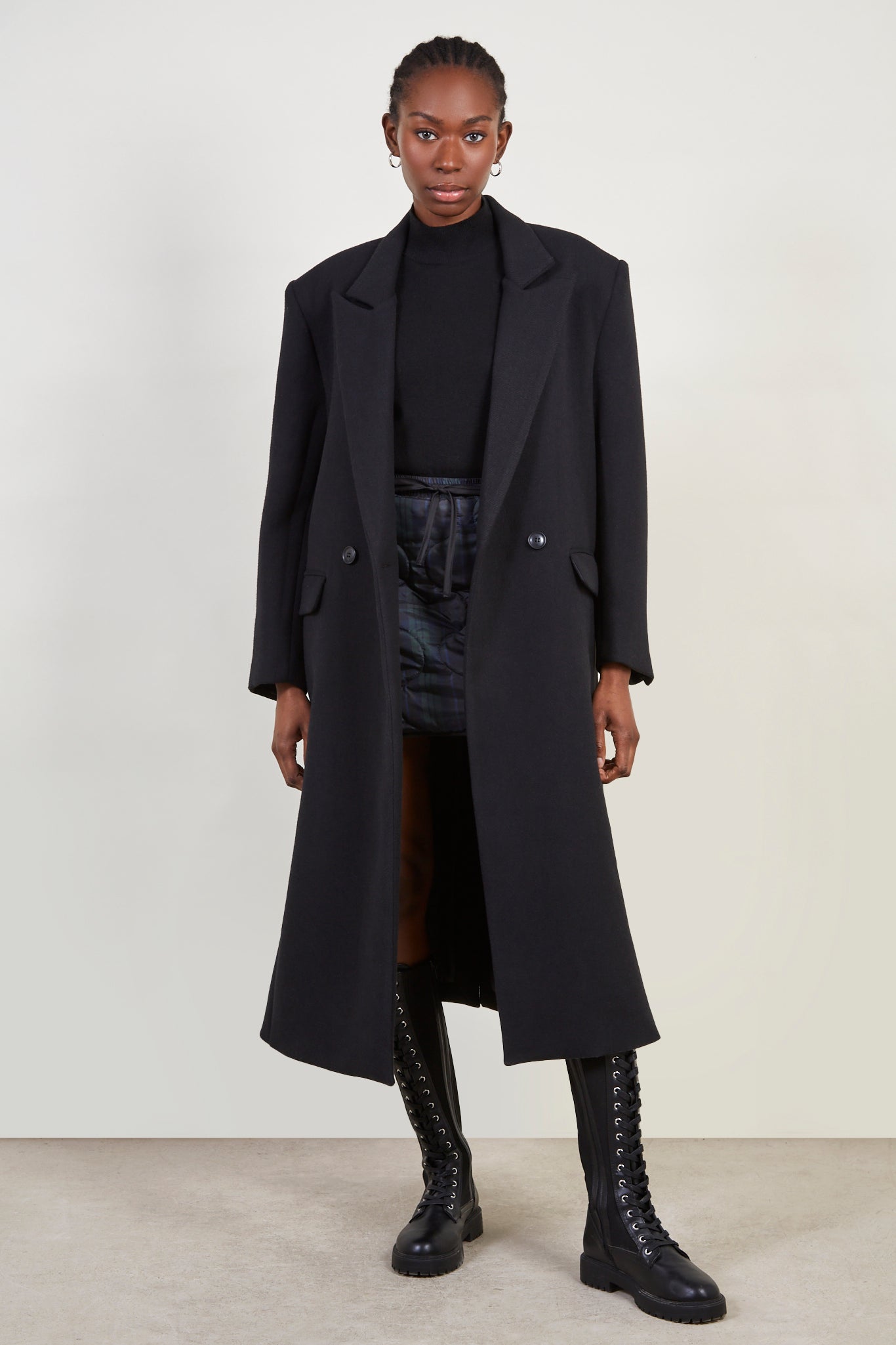 Black wool blend double breasted smart coat_1