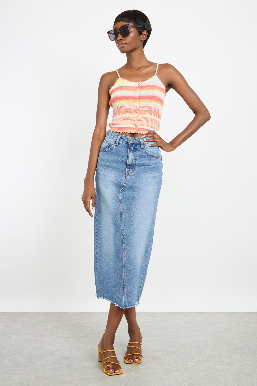 Blood orange and blue striped button front tank_4