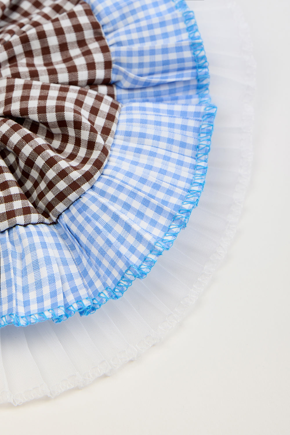 Blue and brown gingham sheer frill scrunchie_2