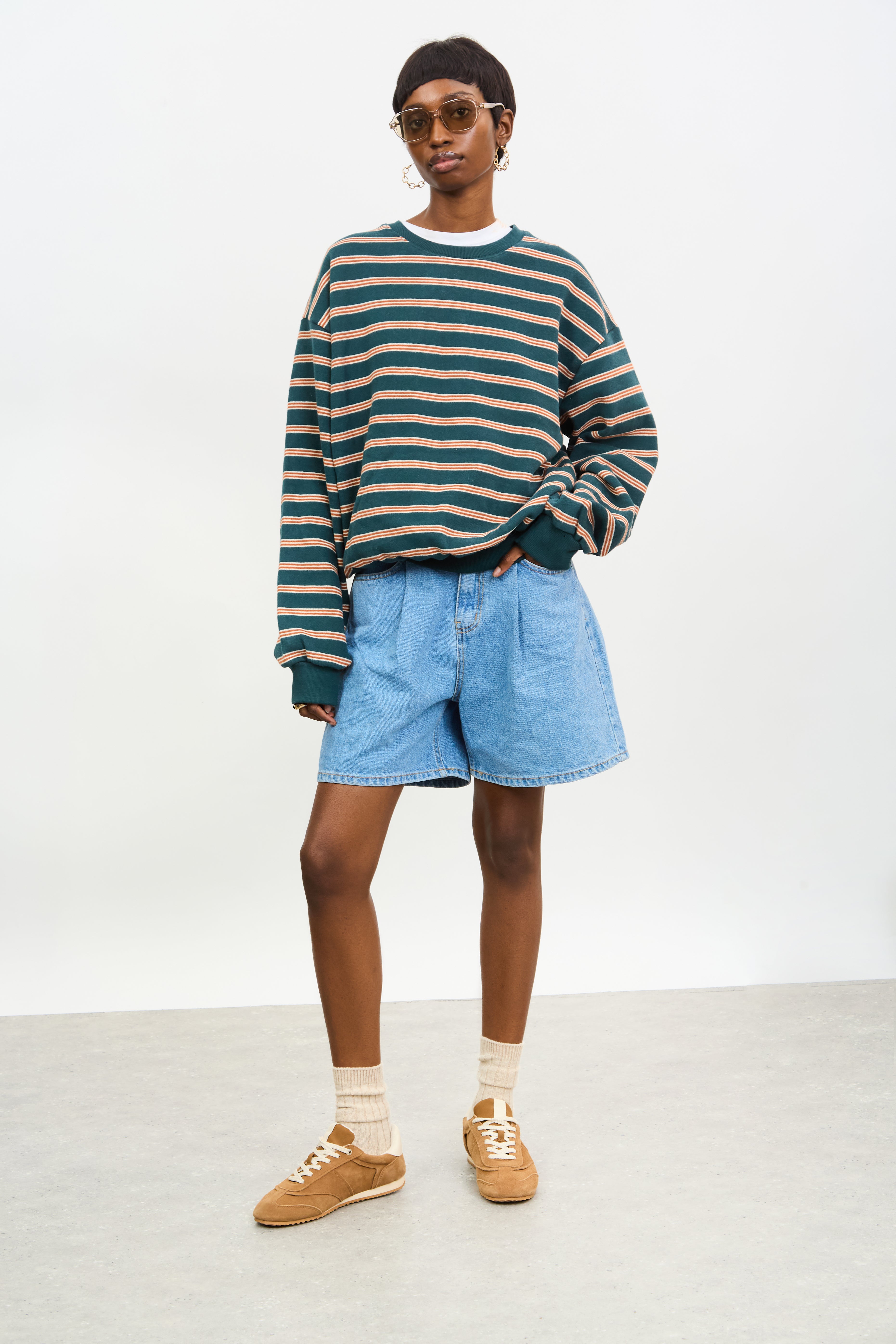 Green and mustard thin multi striped sweatshirt_4