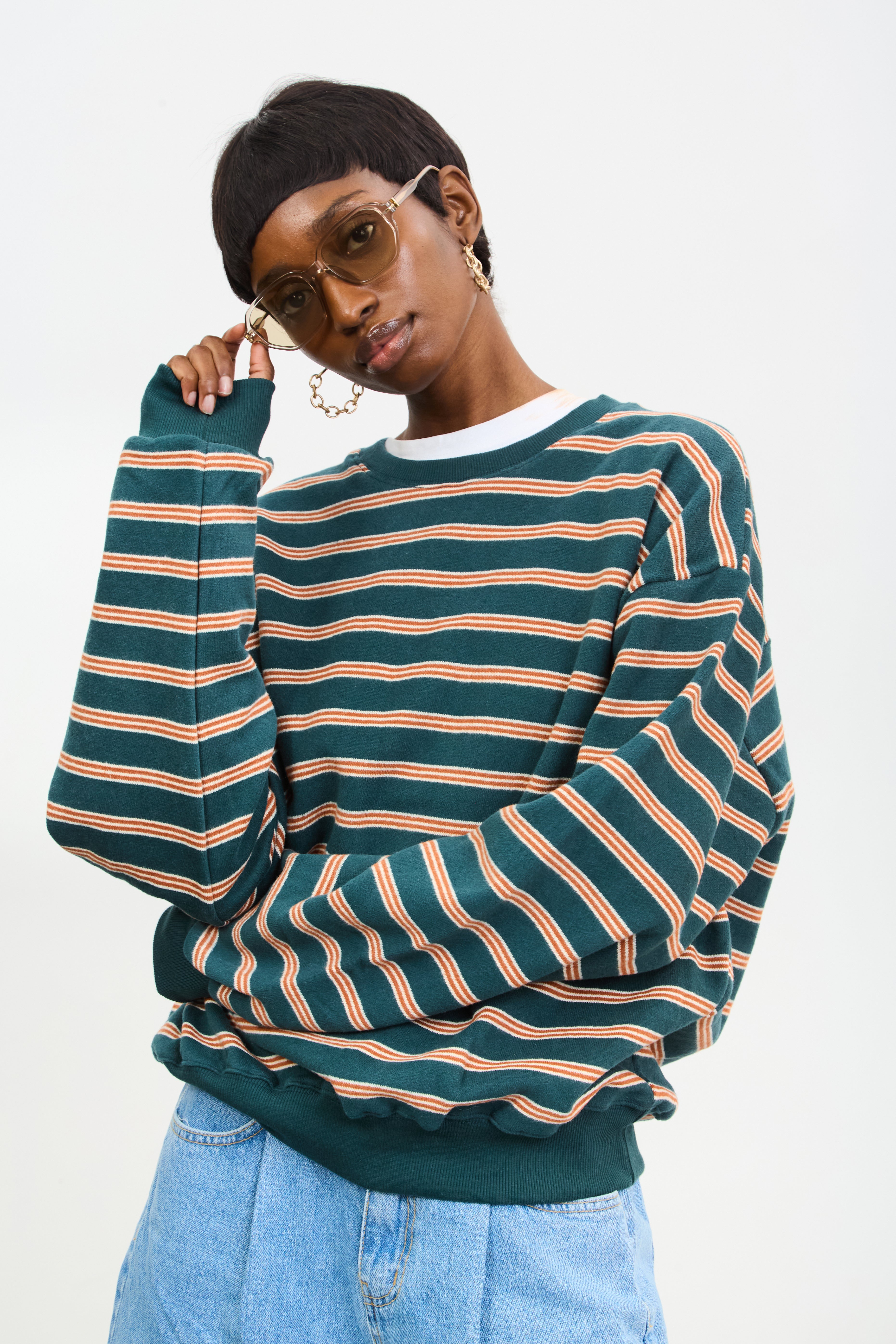 Green and mustard thin multi striped sweatshirt_1