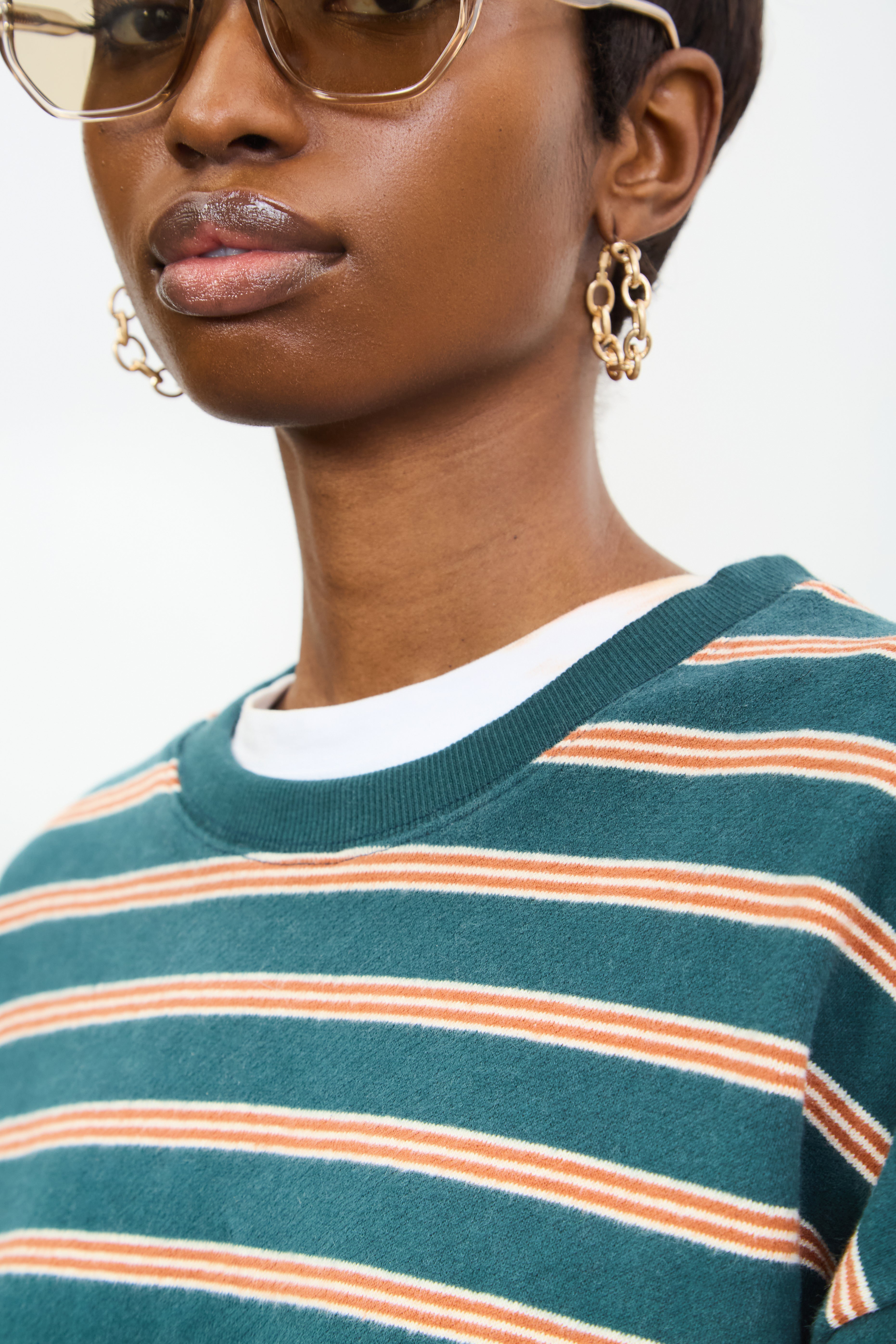 Green and mustard thin multi striped sweatshirt_3