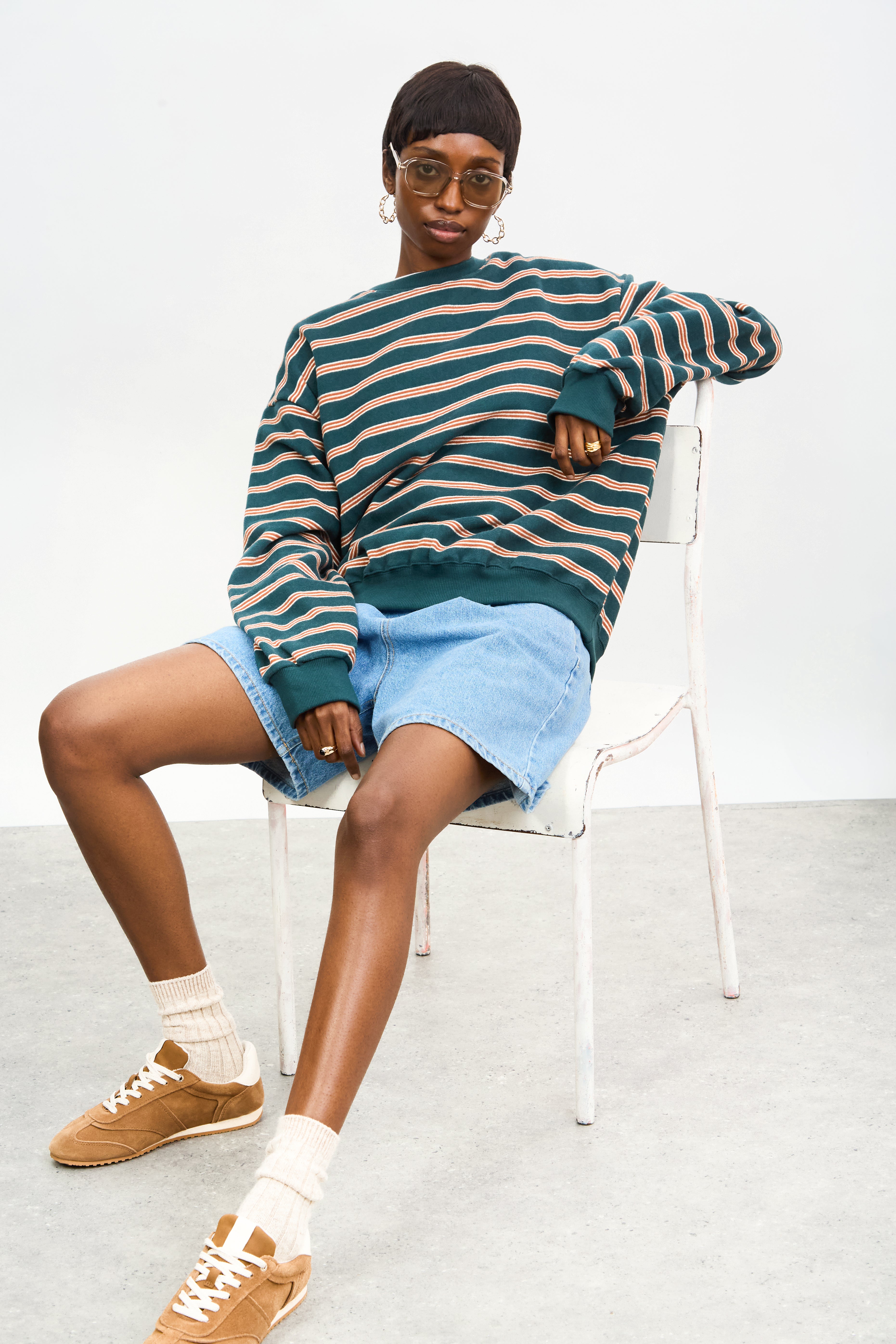 Green and mustard thin multi striped sweatshirt_5