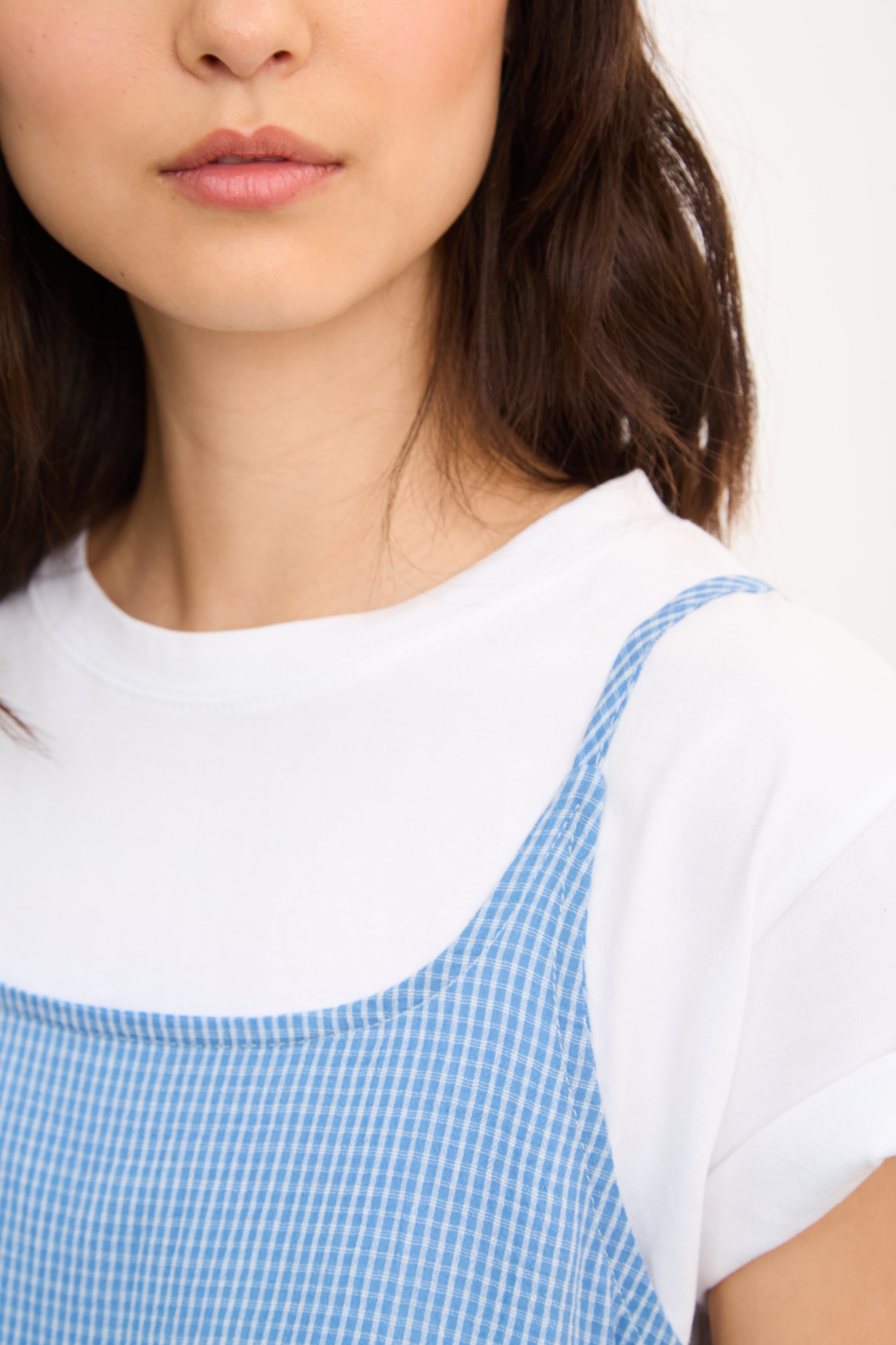 Blue and ivory check tiered midi dress_4