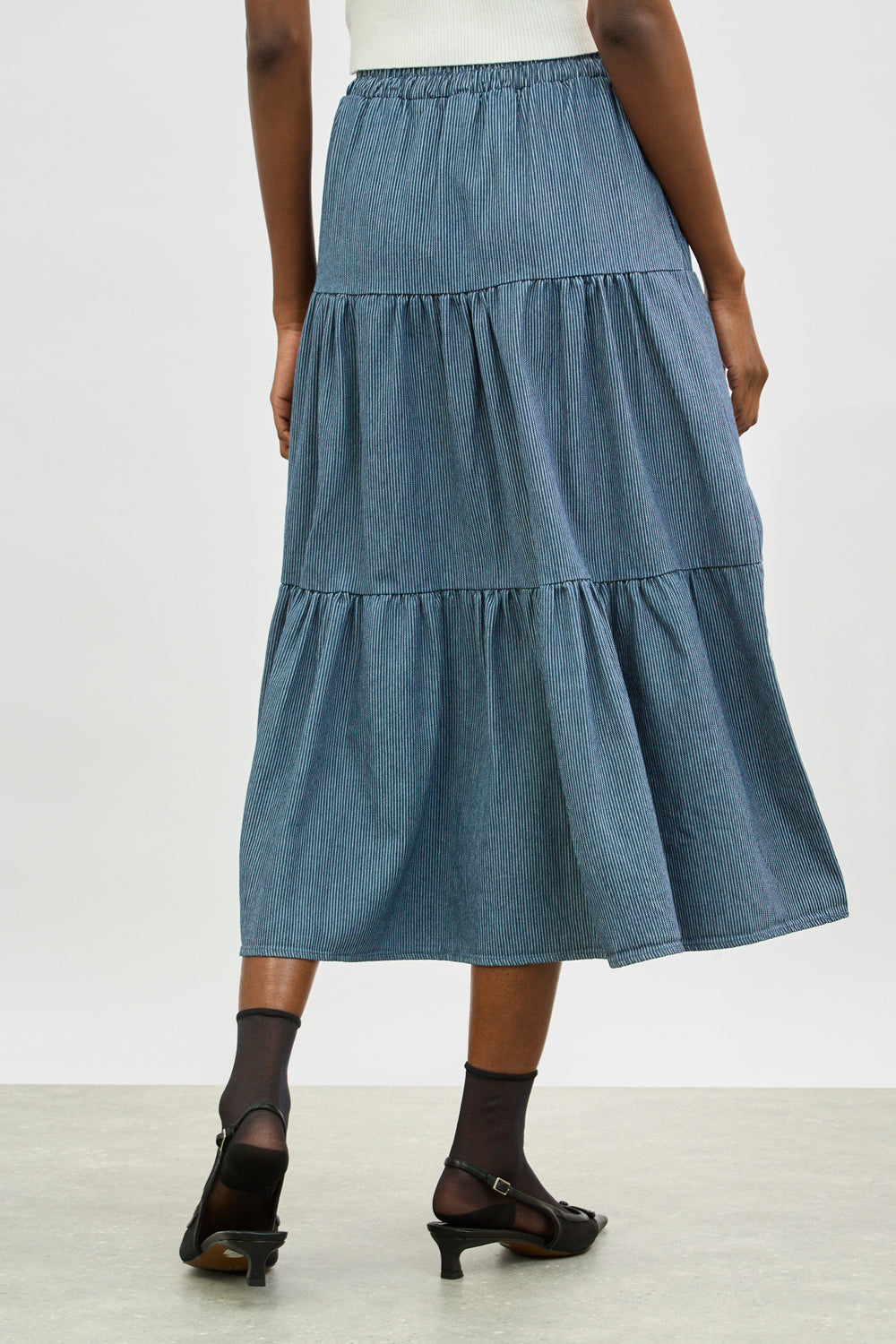 Blue and white striped tiered skirt_2